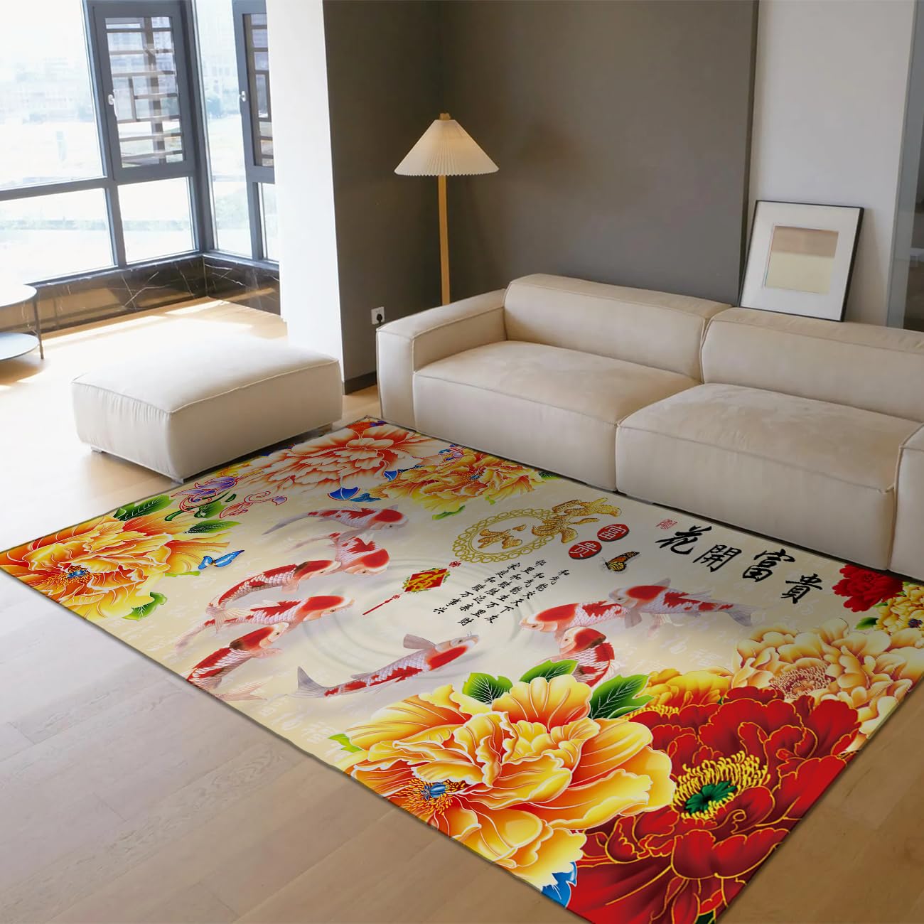 Tapis lavable pour salon 160x230 antidérapant et doux en fausse laine