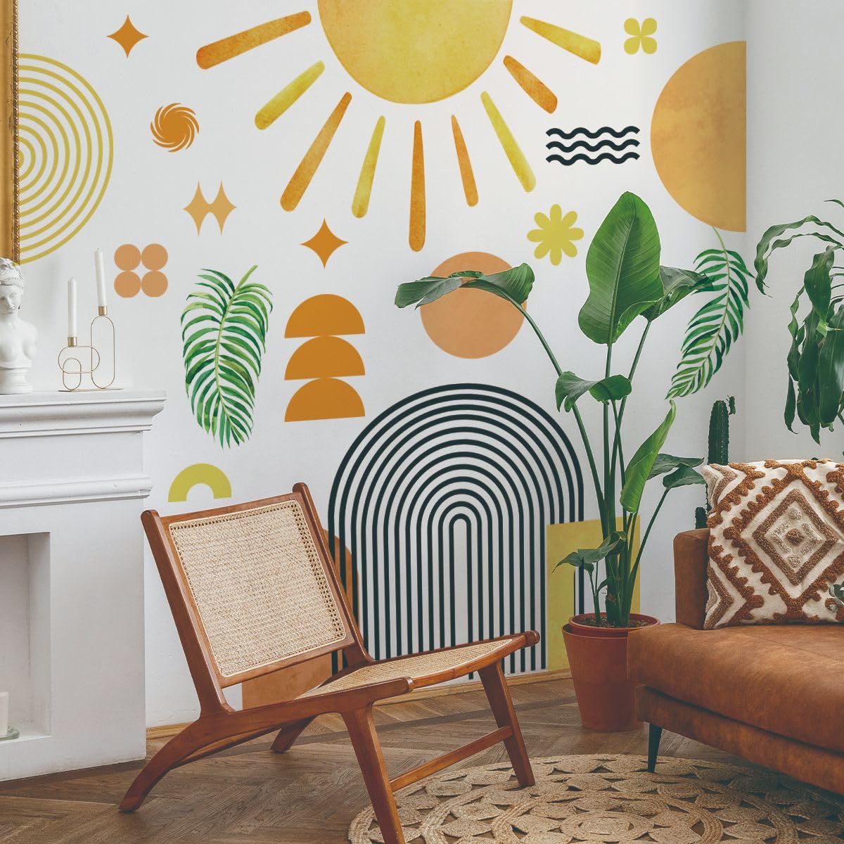 Runtoo Boho Wall Decal Arch Sun Palm Leaves Wall Stickers for Girls Bedroom Living Room Kids Nursery Abstract Modern Home Decor - Image 2