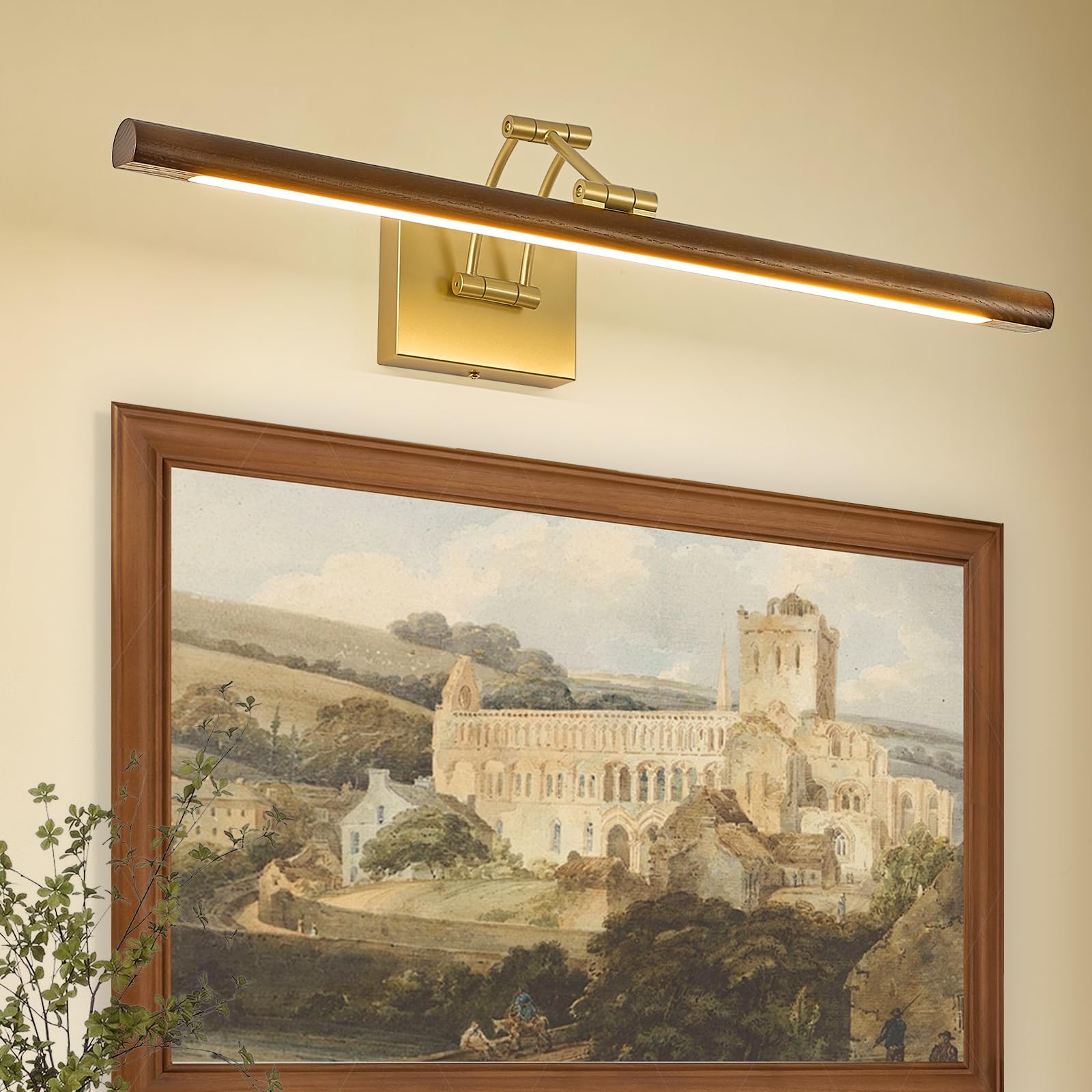 Picture Lights, 27.5" Hardwired Gold Wood Wall Light for Picture Paintings