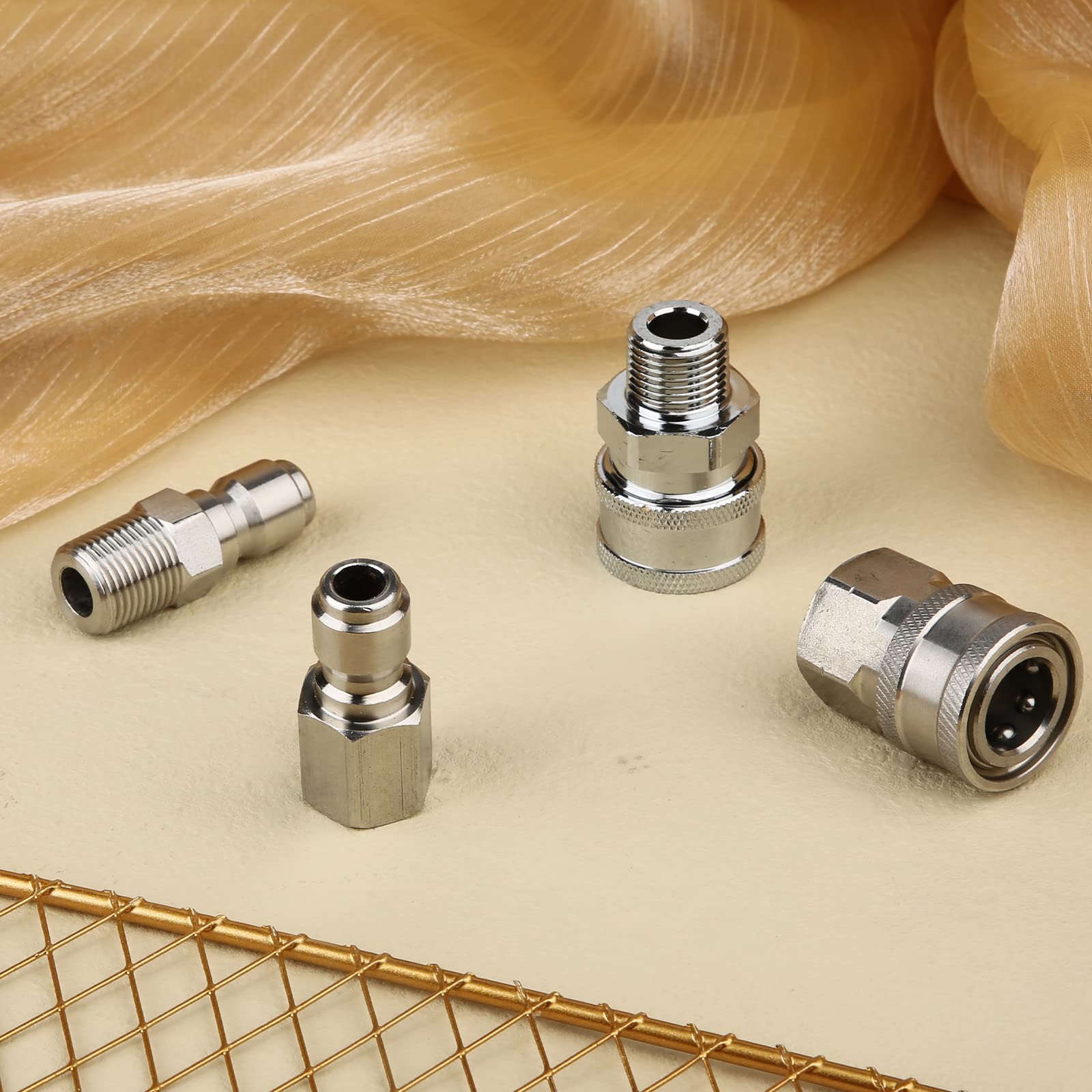 4 szt. Zlacze Myjki Cisnieniowej, NPT 3/8inch Zlaczki Myjki Cisnieniowej Stal Nierdzewna Meskie i zenskie Szybkozlacza Adapter Myjki Cisnieniowej 3/8 (Gwint Wewnetrzny, Gwint Zewnetrzny)