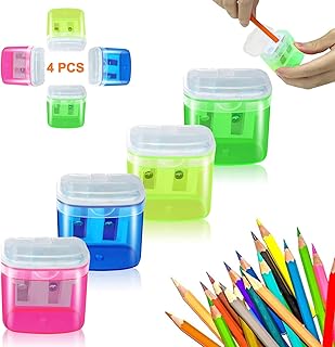 4 sacapuntas manuales, coloridos y compactos sacapuntas de doble agujero con contenedor, sacapuntas manuales portátiles para niños y adultos, hogar, oficina, profesor, artista (azul, verde, amarillo)