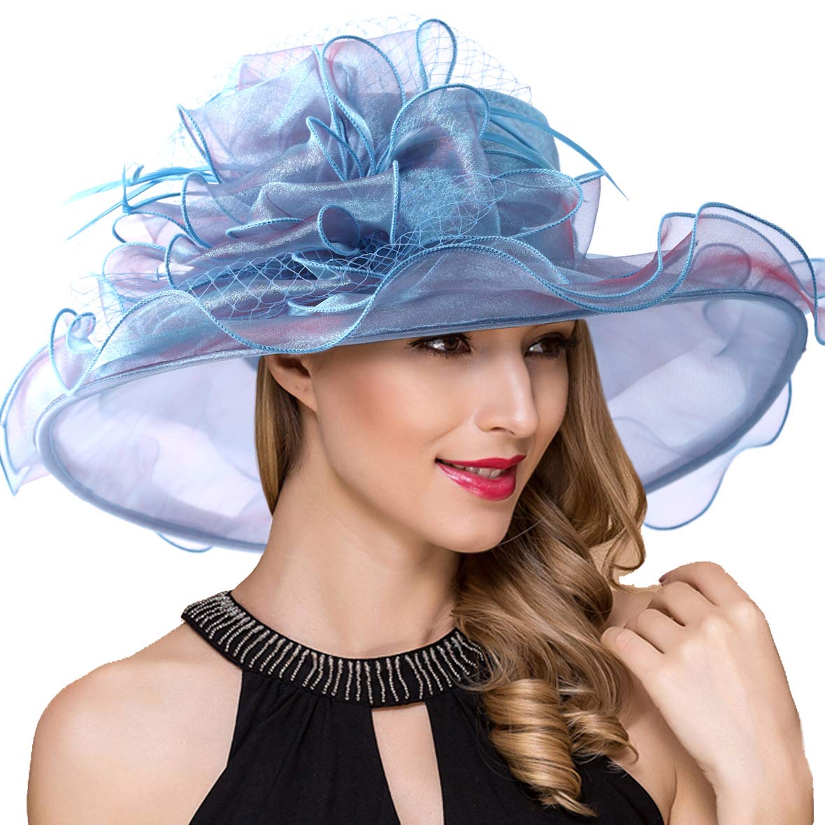 Ruphedy Women Derby Church Dress Fascinator Wide Brim Tea Party Wedding Hats S042b