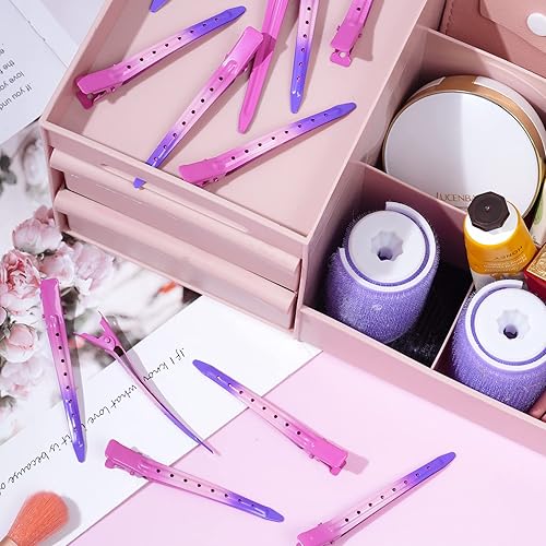 Miniatura 6 de Bantoye - Paquete de 24 pinzas de pato, 3.35 pulgadas de metal inoxidable con agujeros para peinar el cabello, coloración del cabello, rojo rosa