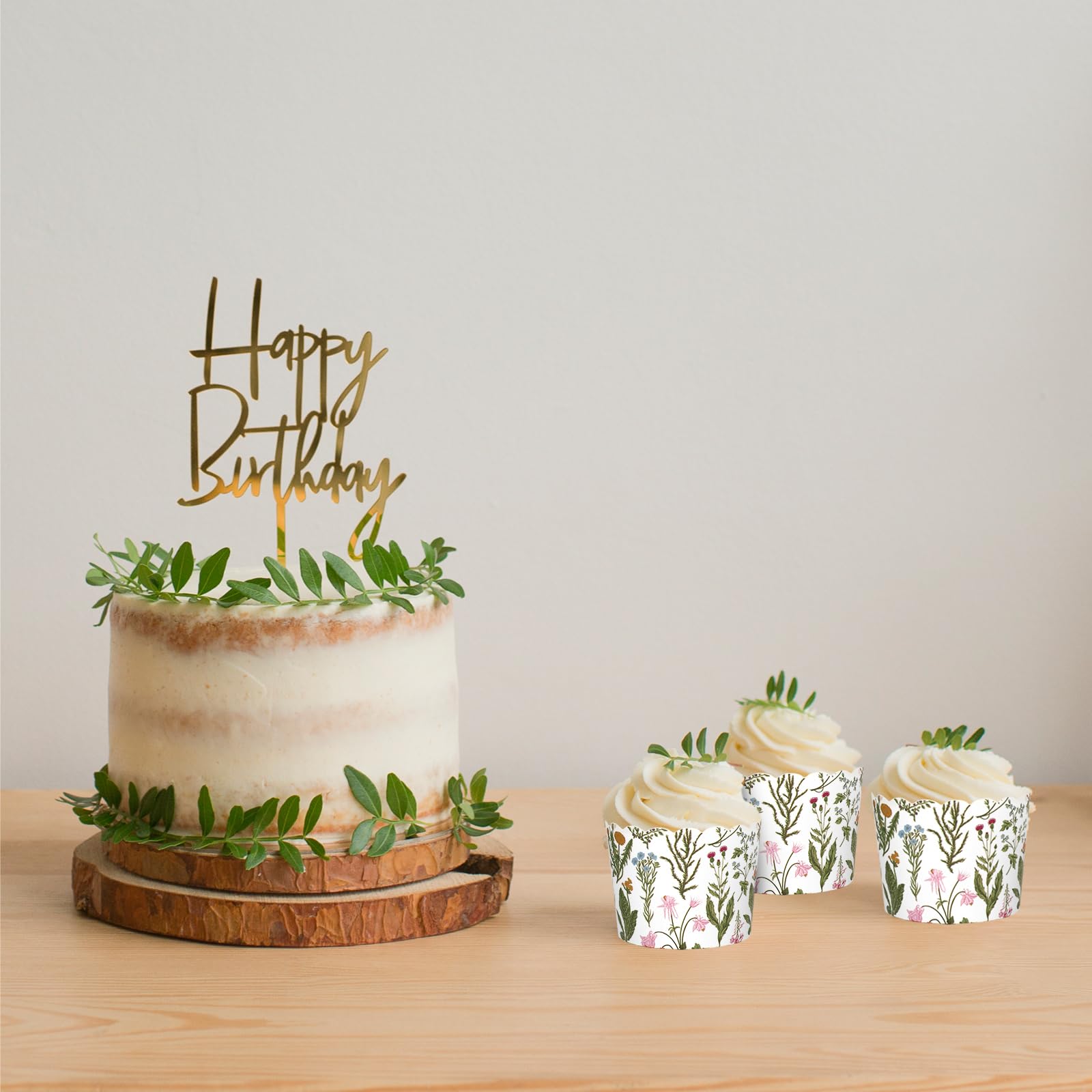 JarThenaAMCS 100 Stück Wildblumen-Papier-Backförmchen, bunte Blumenmuster, Cupcake-Förmchen, gewellter Rand, Cupcake-Muffinförmchen für Frühling, Sommer, Partyzubehör