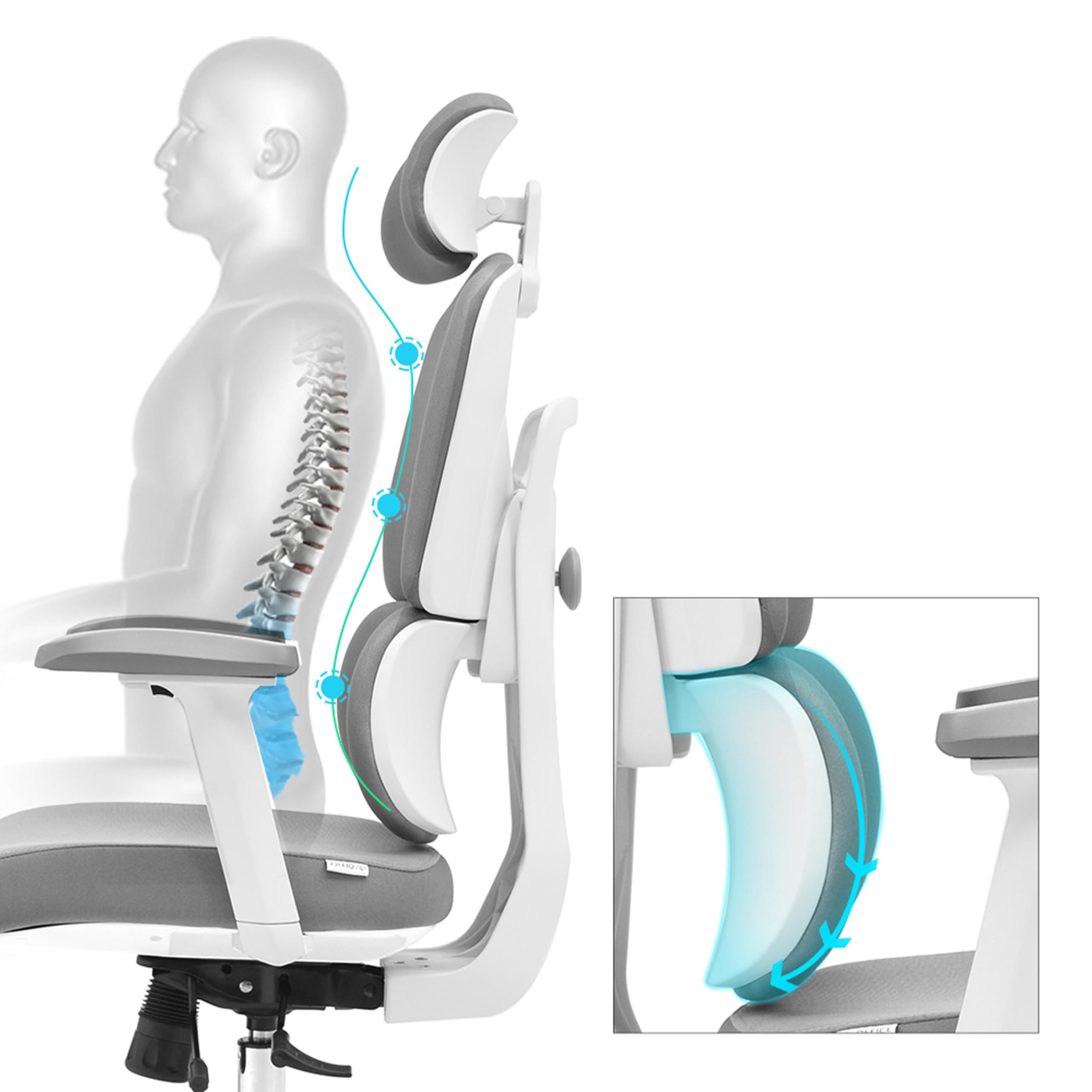 hjh OFFICE Ergonomiczne krzesło biurowe Ergomy WF 2 – krzesło obrotowe z regulowanym zagłówkiem, podłokietnikami 3D i mechanizmem synchronicznym – wytrzymałe obicie materiałowe, szare