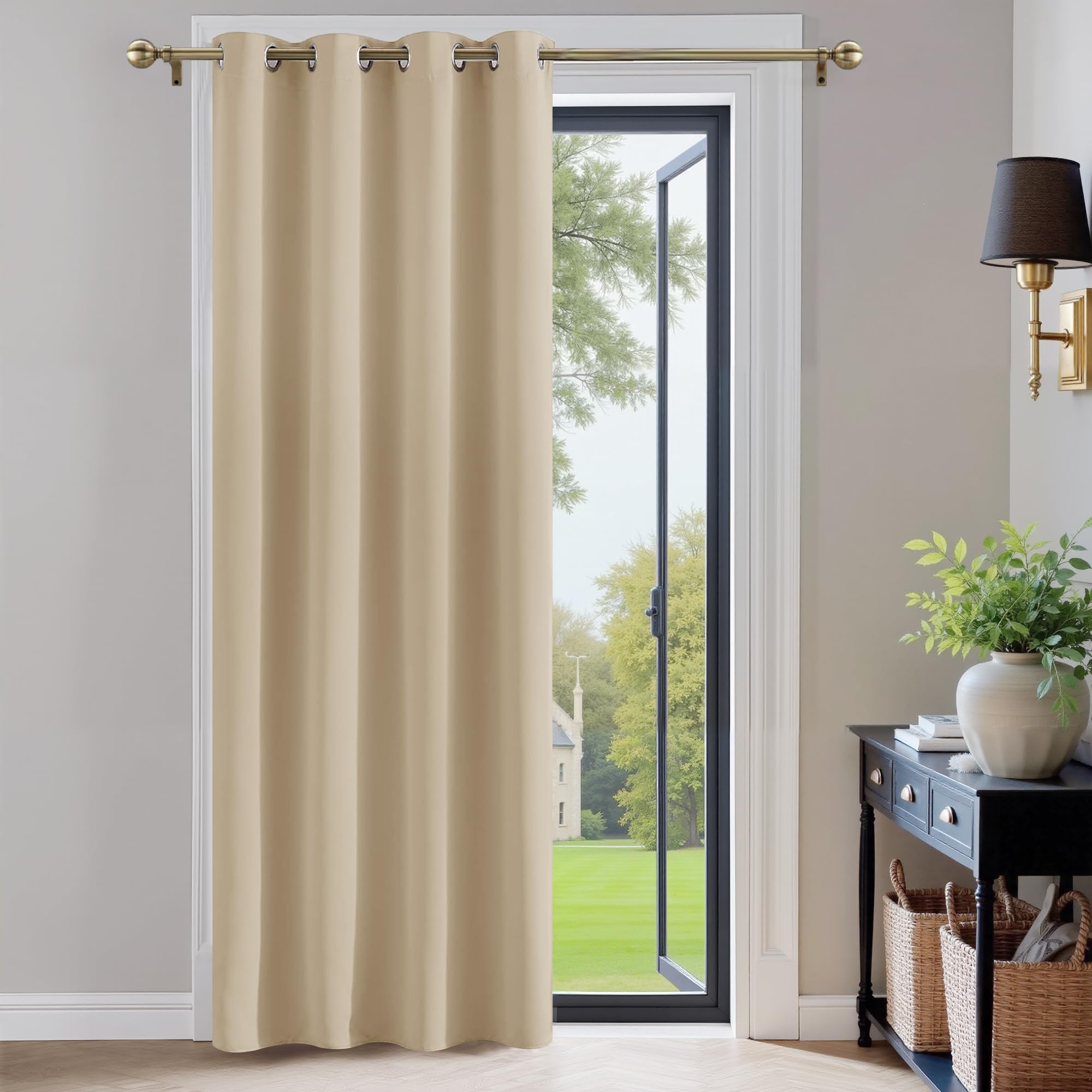 PONY DANCE Tenda Oscurante Camera da Letto Moderne Tende Termiche Isolanti per Soggiorno Blackout Curtain per Porta Interna 1 Pezzo L 140 x A 200 cm, Beige