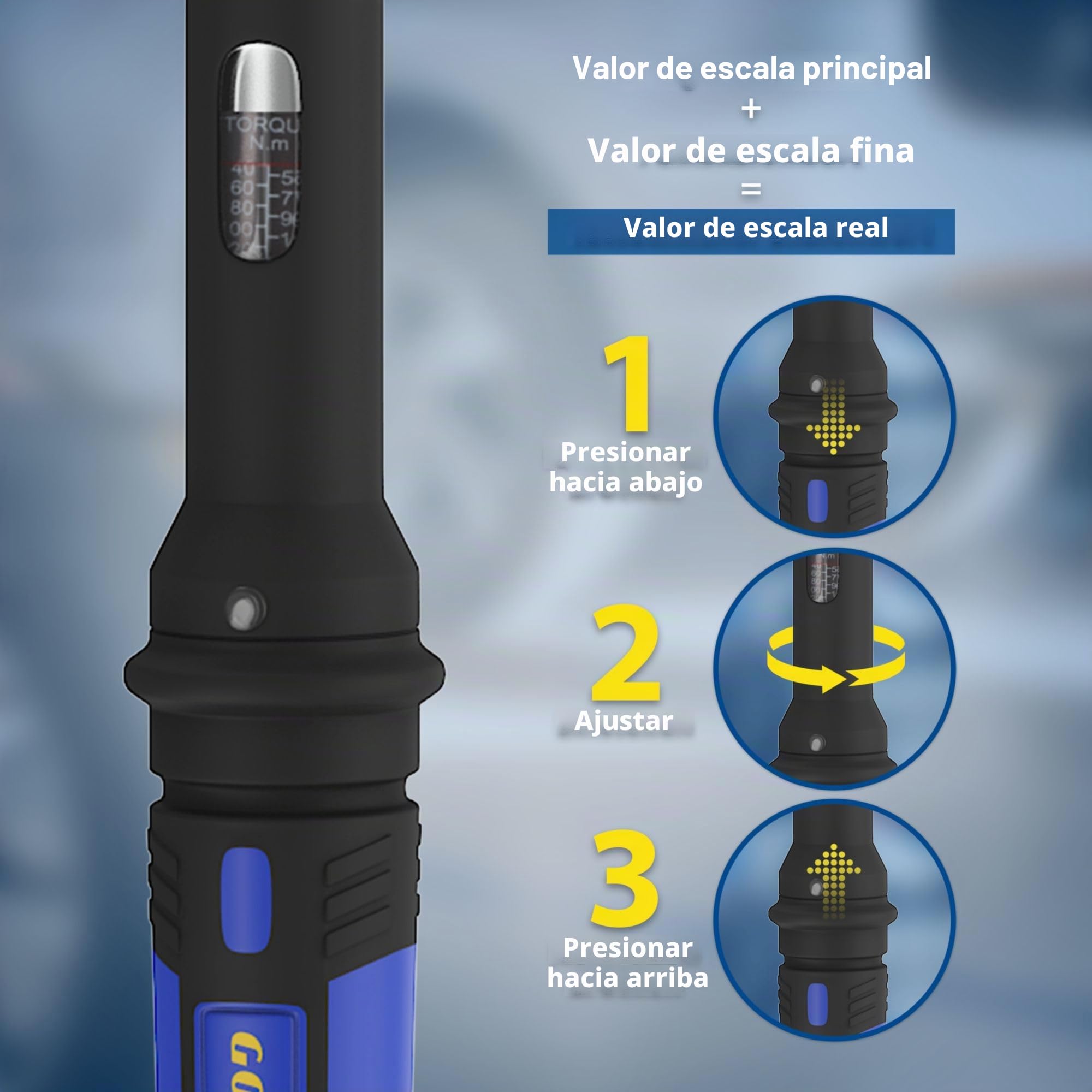 Goodyear Llave dinamométrica de primera calidad, ajustable de 42 a 210 Nm, accionamiento cuadrado de 1/2", incluye extensión y casquillos de 17 mm y 19 mm