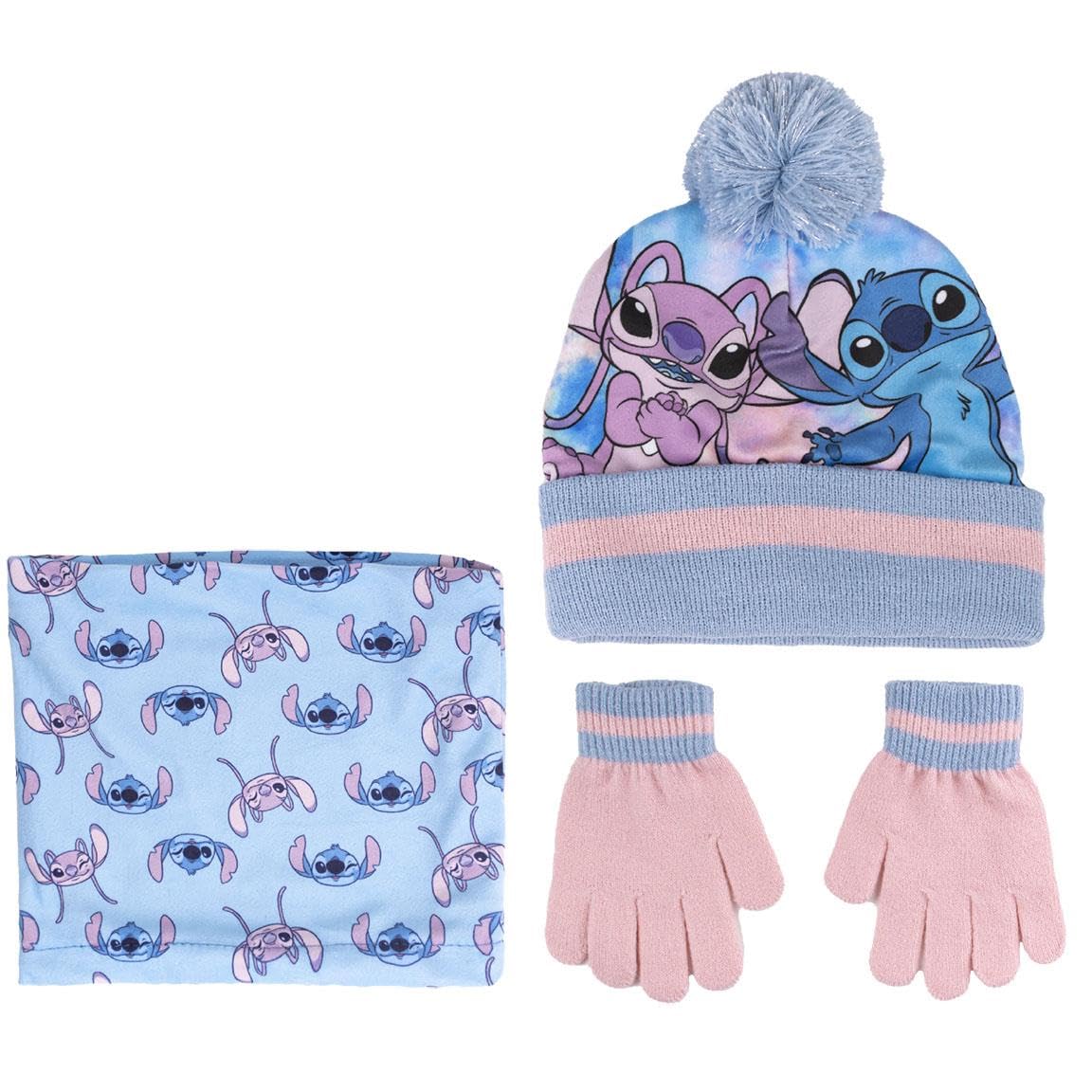 Disney Stitch & Angel Ensemble bonnet à pompon + écharpe + gants pour fille