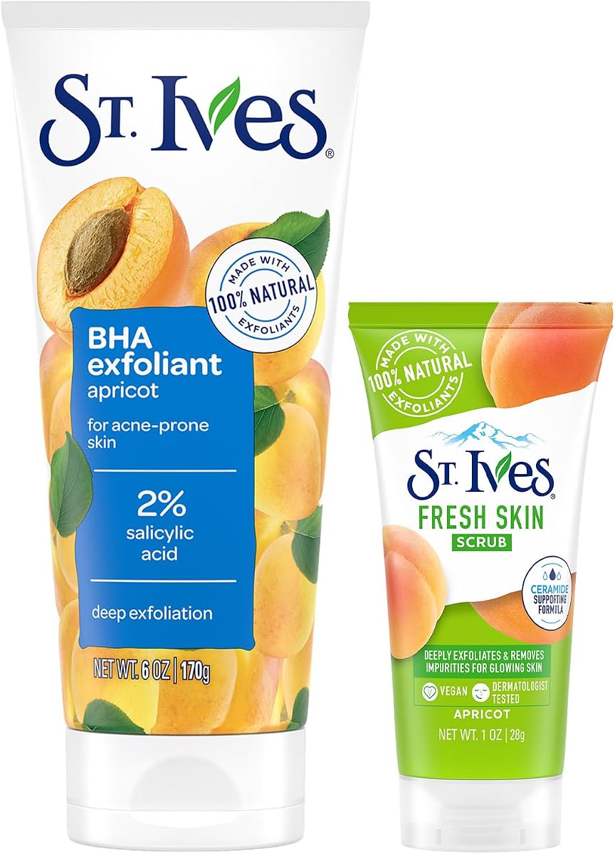 BHA Exfoliant Acne Control Apricot Scrub with 2% Salicylic Acid + Travel-Size Fresh Skin Exfoliating Apricot Facial Scrub for Balanced to Oily Skin