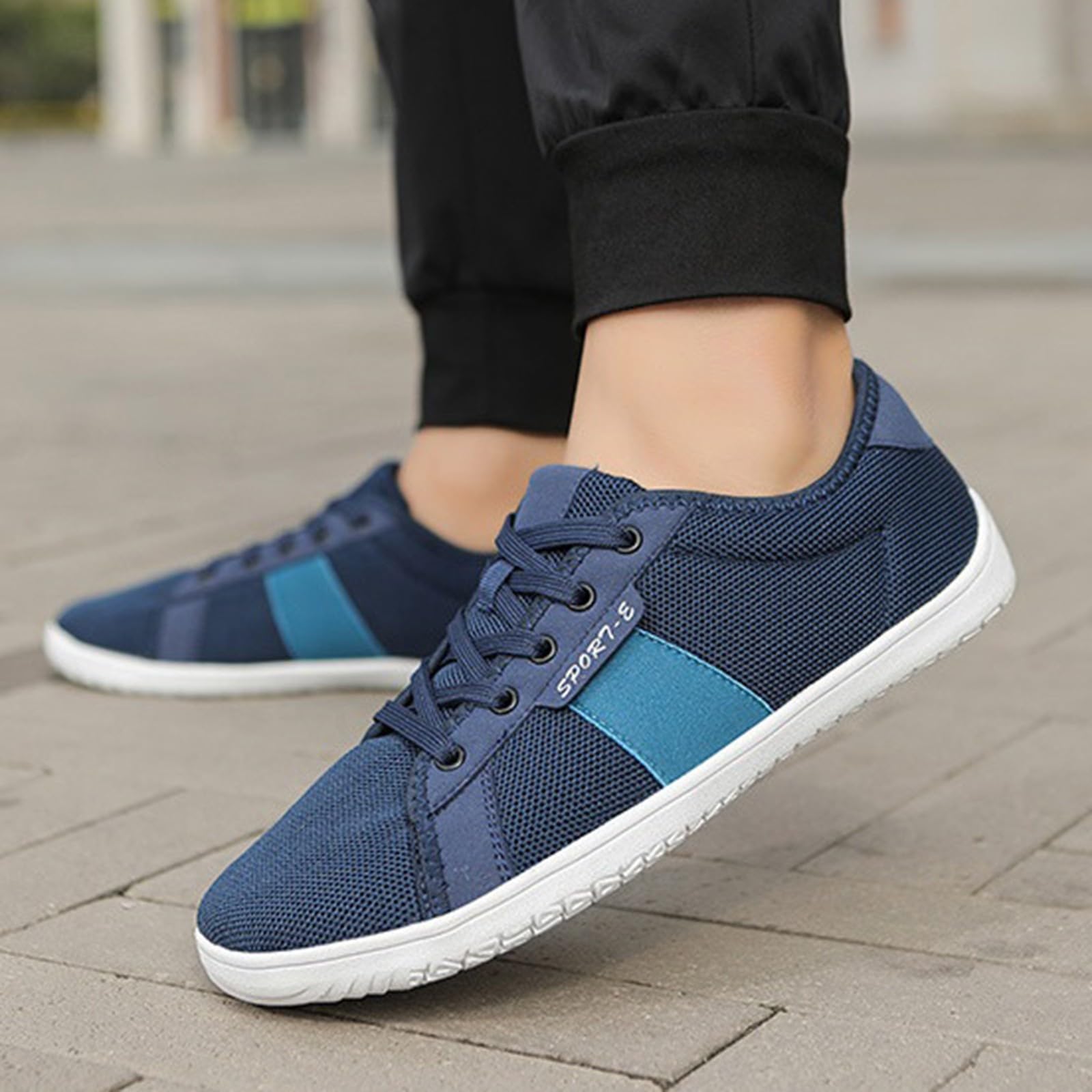 Zapatillas de correr para hombre, ligeras, transpirables, para caminar anchas, para el tiempo libre, de malla, antideslizantes, para pies descalzos, amortiguación, zapatillas de deporte para