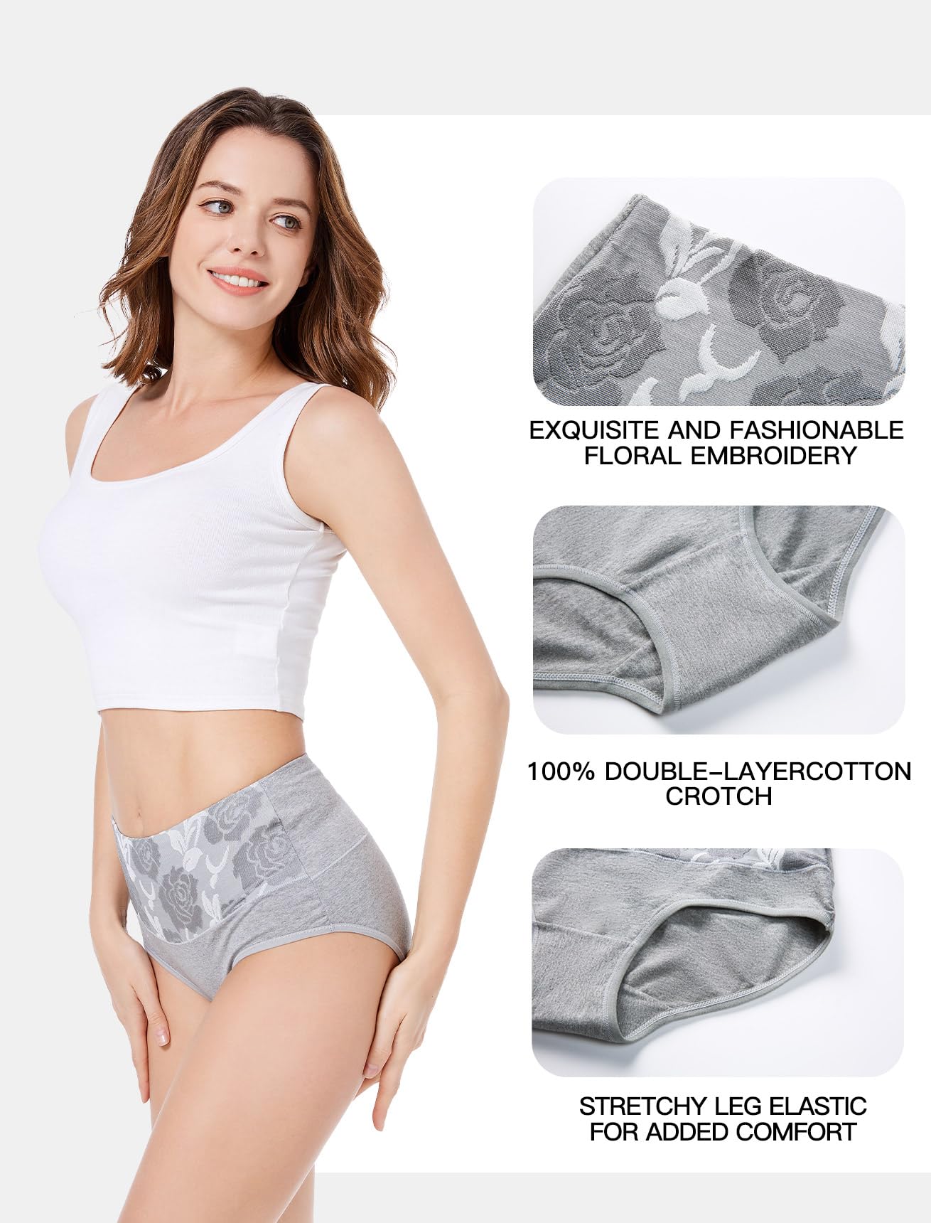 HAVVIS Women's High Waist Knickers Ladies Cotton Briefs Underwear Full Back Coverage Panties Plus Size Multipack