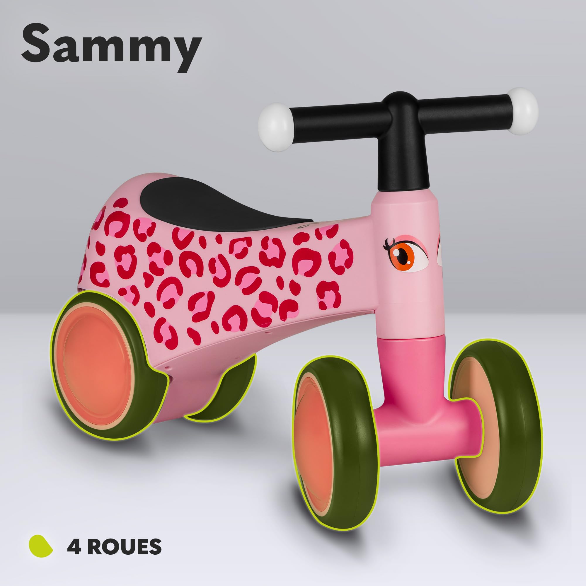 LIONELO Sammy Rider pour Enfants de 1 à 3 Ans, Porteur 4 Roues jusqu'à 25 kg, Poignées Antidérapantes avec Éclairage, Siège Ergonomique 3 Modèles, pour Garçons et Filles (Pink)