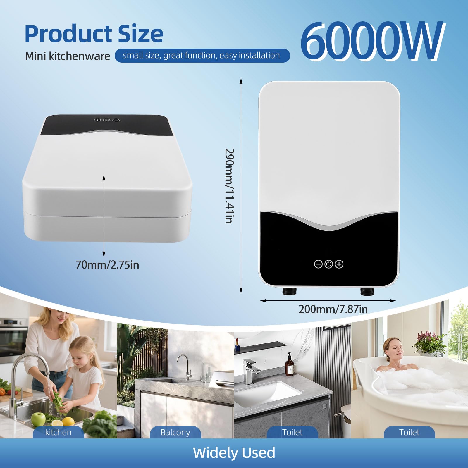 Scaldacqua elettrico da 5500 W con scaldabagno a flusso continuo e display LED della temperatura, regolabile da 30 a 55 °C IPX4 impermeabile, montaggio a parete adatto per doccia/cucina (A01)