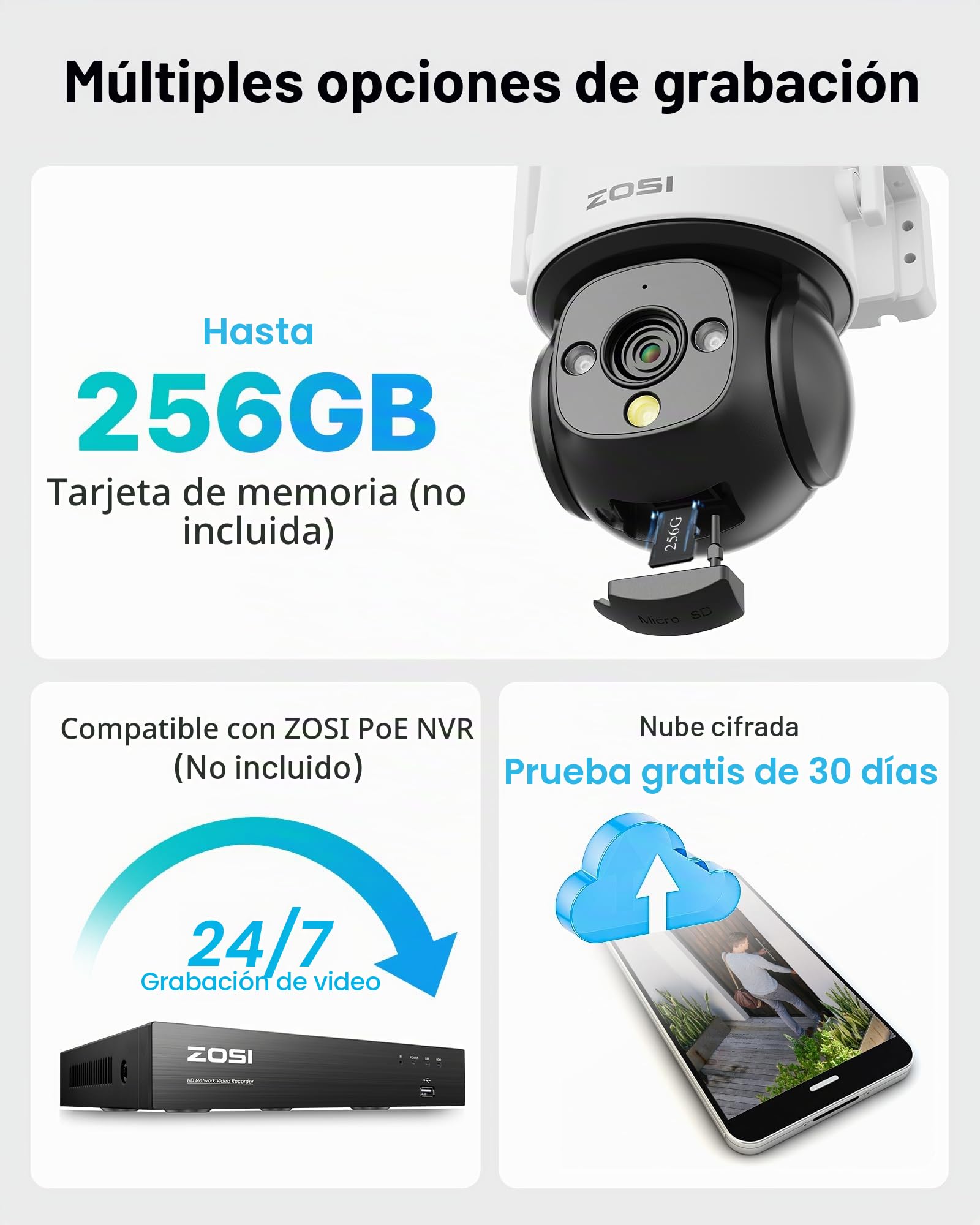 ZOSI 2 cámaras de vigilancia PTZ para Exteriores, WiFi, detección de Personas/vehículos, Seguimiento automático, Audio bidireccional, C290