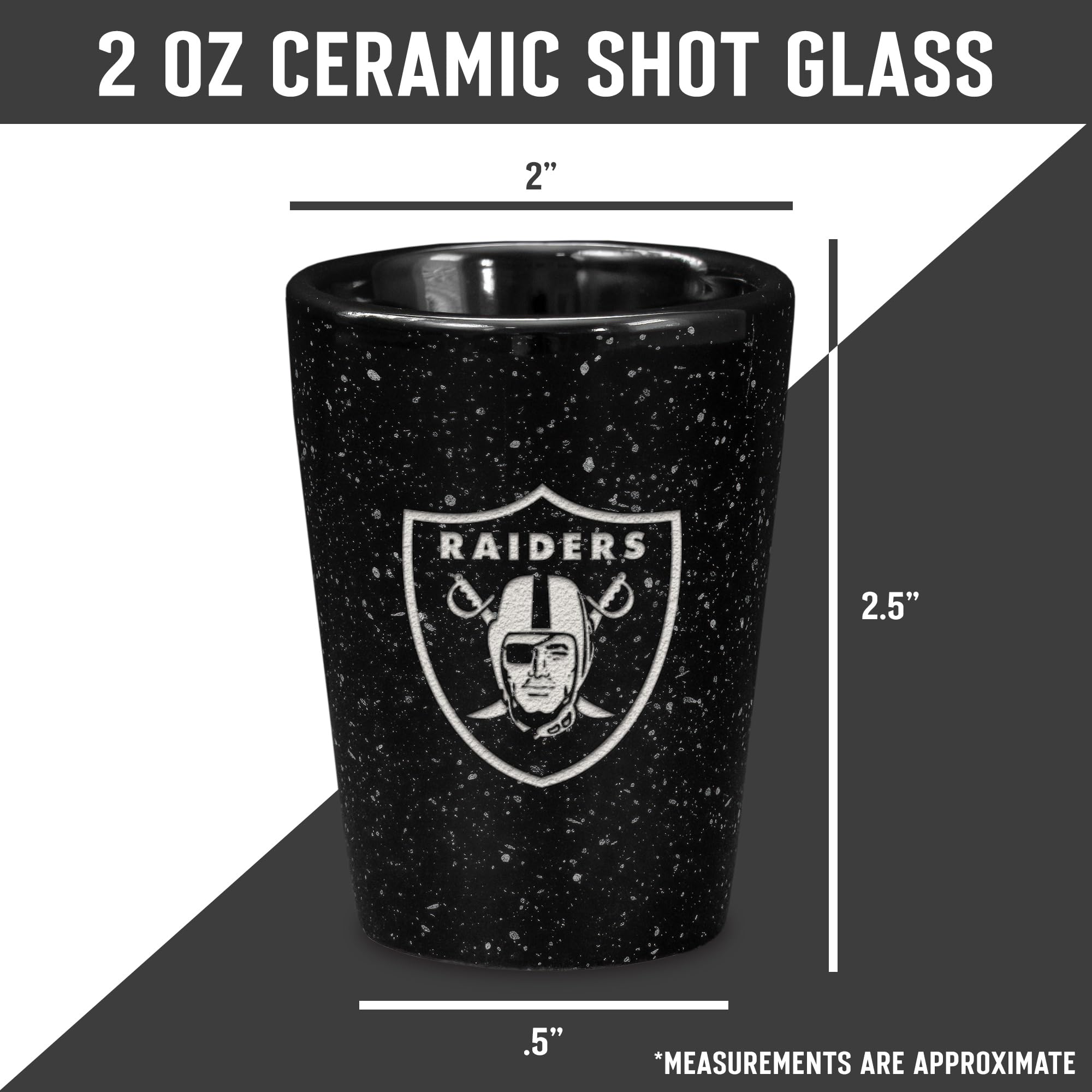Rico Industries NFL Football Primary OR Wordmark Logo 2oz Ceramic Shot Glass for Fans, Laser Engraved In Team Color Single Shot Glass