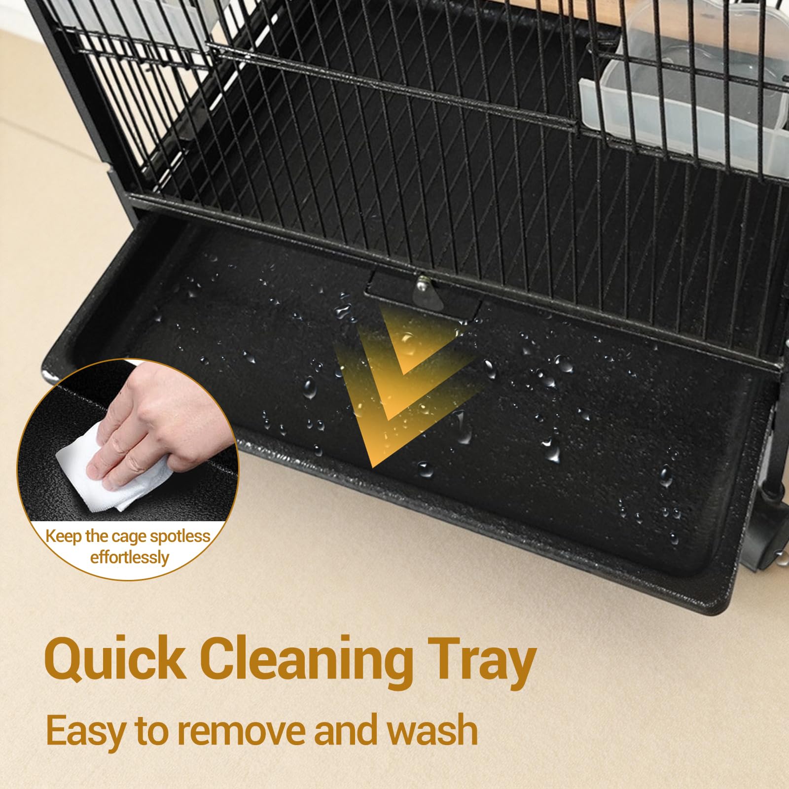 Garvee Jaula para Pájaros Grande de Hierro Forjado con Soporte y Ruedas – Pajarera Espaciosa para Loros, Periquitos y Ninfas – Incluye Bandeja Extraíble, Perchas de Madera y Comederos 85 x 57 x 45 cm