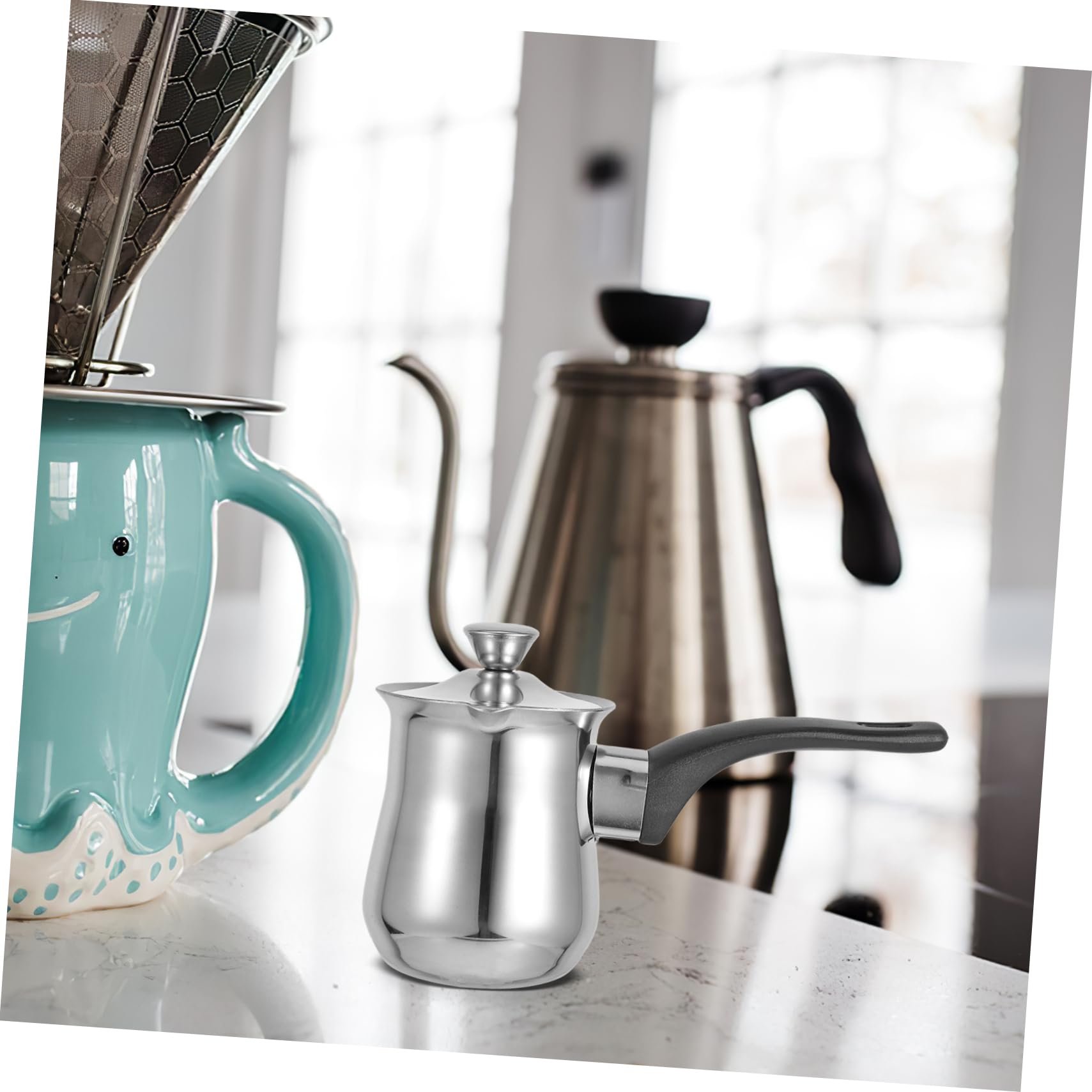 Cafetera Turca 180ml para Derretir Mantequilla y Calentar Leche de Acero Inoxidable con Tapa y Asa Adecuado para Uso en Casa