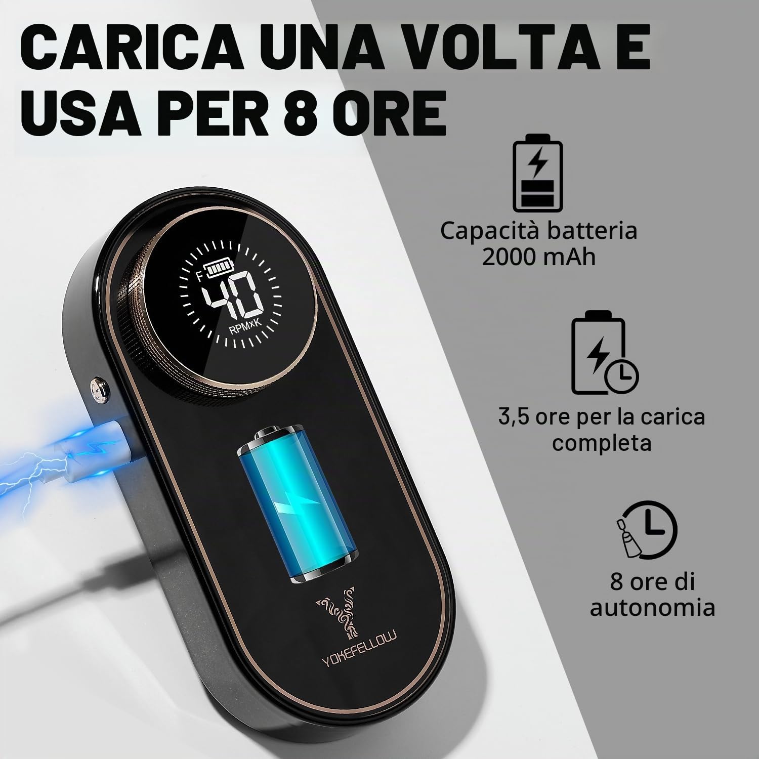 Yokefellow - Trapano per unghie, 40000 giri/min, lima professionale ricaricabile con spazzola per polvere e 17 punte per unghie, per manicure in acrilico/polvere a immersione, Regno Unito