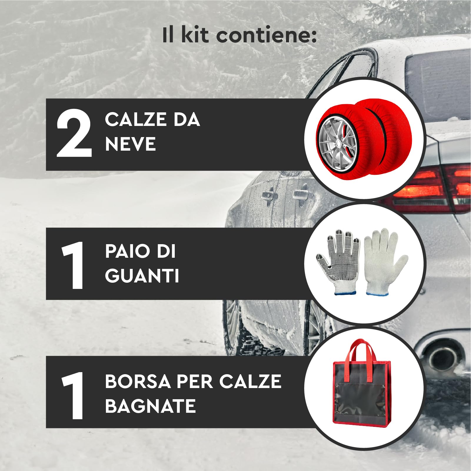 Calze da Neve per Auto Omologate Italia EN 16662-1 Taglia S - DriveonSnow EssentialGo Montaggio Rapido 2 Min - Rispetta Obbligo di Legge Adatte a Nevicate Occasionali anche Veicoli non Catenabili