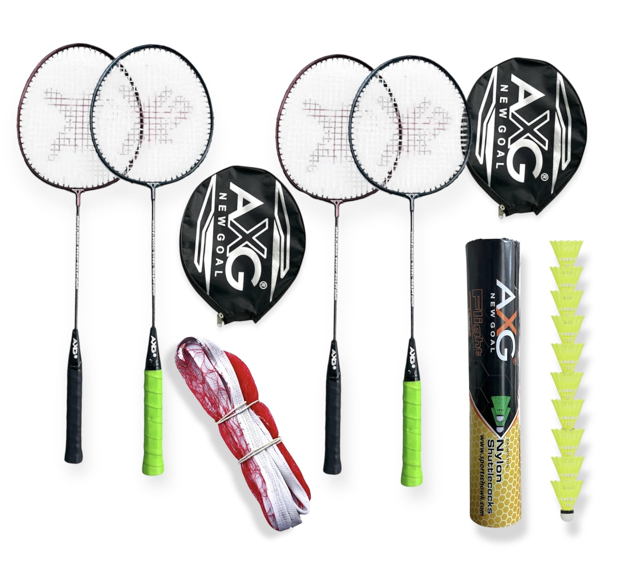 Scratch Resistant A-2000 Racquets - Set of 4 with 10 Plastic Shuttles and Net Badminton Kit (Multicolor)