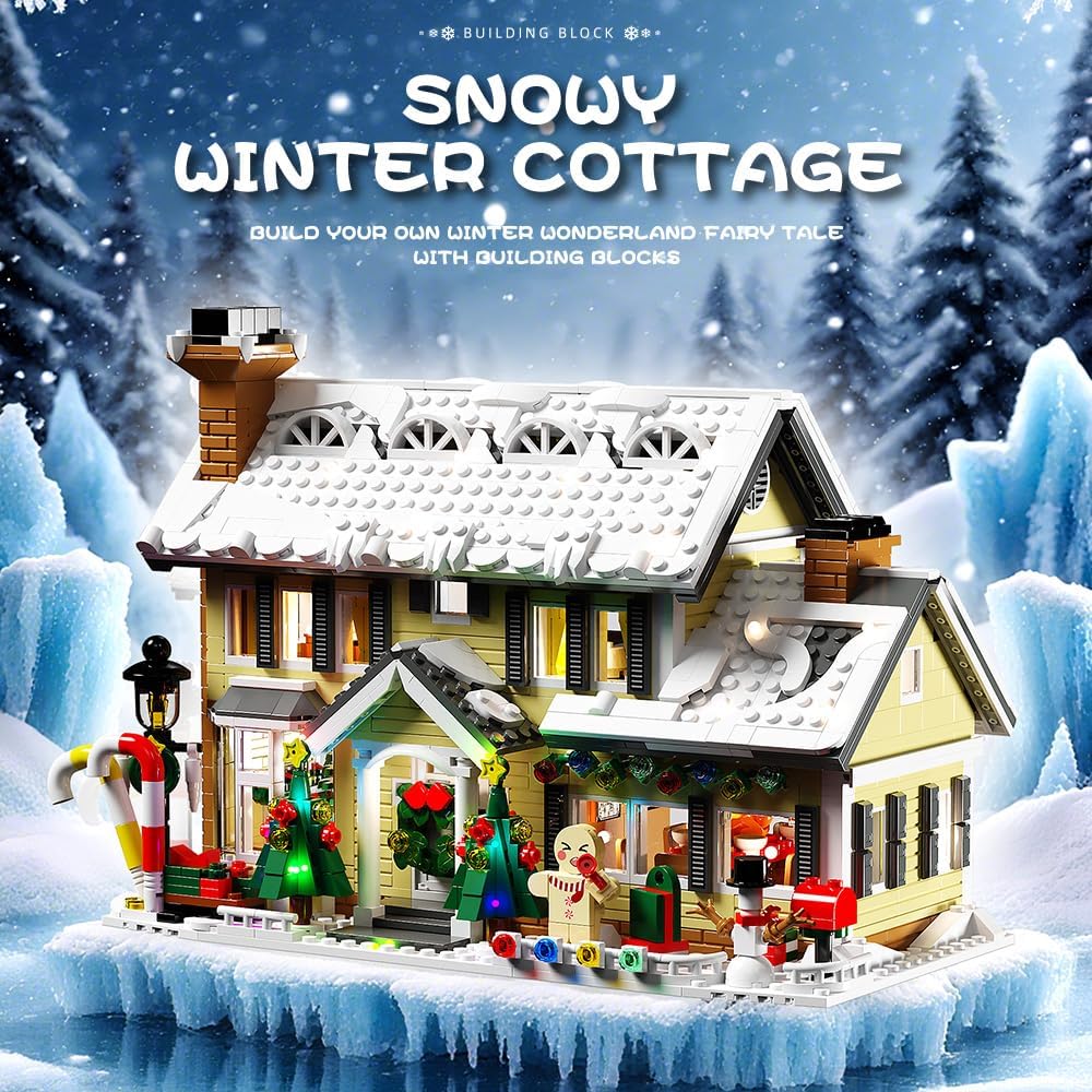 Winter Christmas Holiday House Building Set, Holiday Village Blocks, Christmas House Gifts for Adults and Teen (1431pcs)
