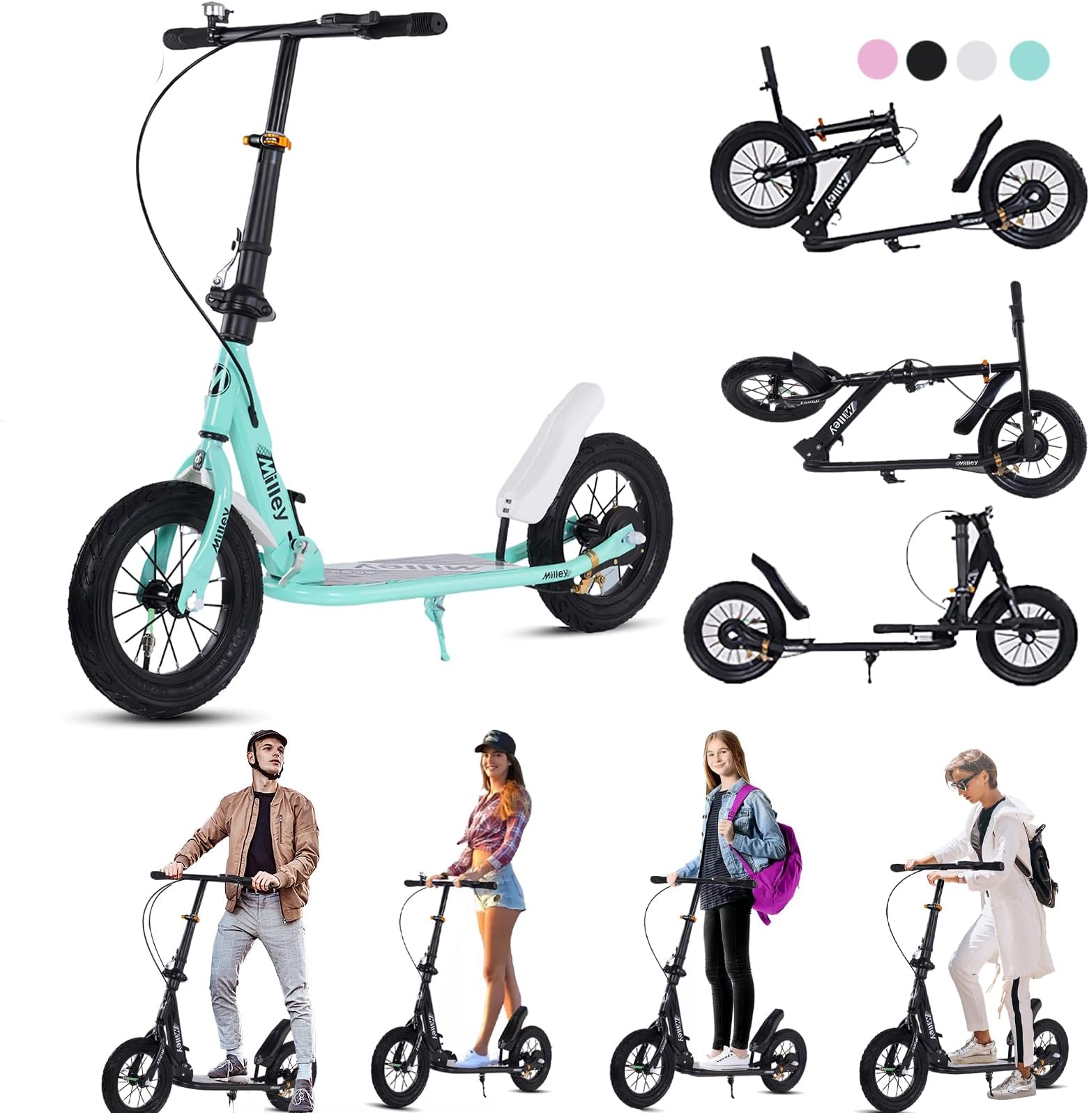 Adult Kick Scooter 330 Lbs, Folding Commuter Scooter for Adults & Teens, 290mm Big Wheel, Adjustable Heigh, Rear Holding Brake, Lightweight Sports Scooter for Indoor and Outdoor