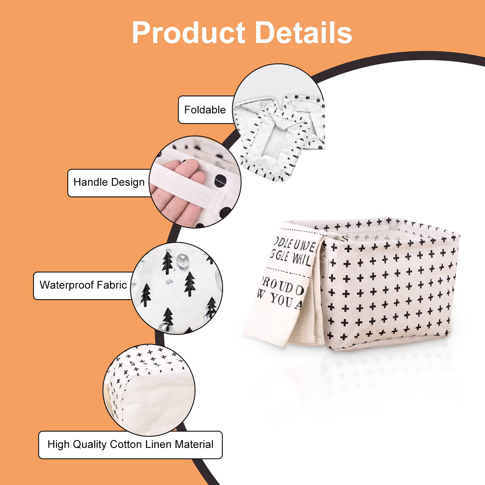 4 Cestini In Tela Pieghevoli 20x16x14cm - Organizzazione Scrivania, Casa, Ufficio, Con Maniglie - Foto 7