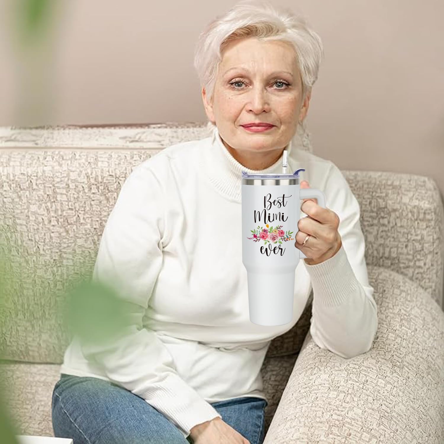 Mimi Gifts Mothers Day Gifts For Grandma,Birthday Gift for Mimi From Grandkids New Grandma Gift,40 oz Tumbler With Handle Coffee cups with Straw and Lid - Image 7