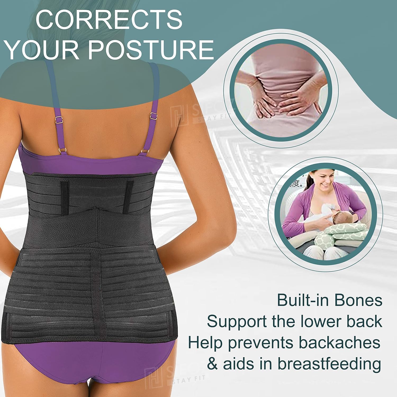 Sifoz Neoprene 3 In 1 Postpartum Support-Recovery Belly Belt Free Size Abdominal Support For Post Delivery,Slimming Waist,Lower Back Pain,Tummy Reduction Belt For Belly After Delivery C-Section Black - Image 4 thumbnail