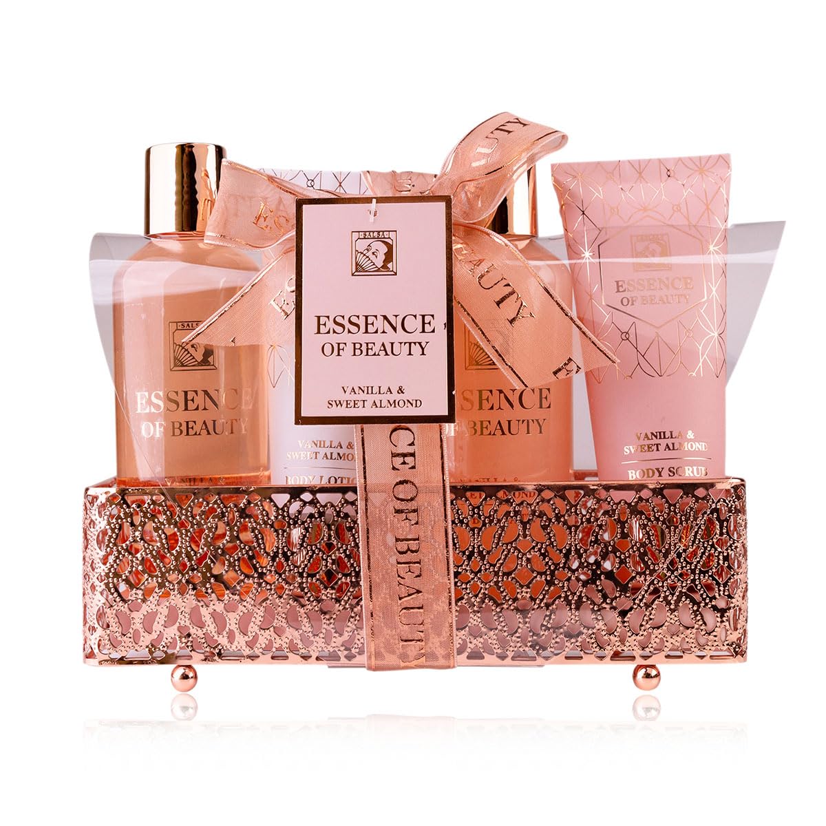 Accentra SALSA ESSENCE OF BEAUTY Set de ducha para mujeres en cesta, gel, espuma de baño, loción corporal, exfoliante, Vainilla y Almendra