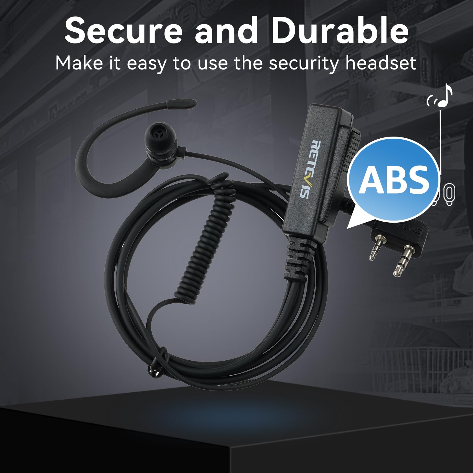 Retevis Auricolare a forma di G per walkie talkie con microfono, Big PTT RT22 RT68 H-777S RT22S RB68, compatibile con Baofeng BF-888S Arcshell pxton Walkie Talkie, auricolare radio a 2 pin a 2 vie
