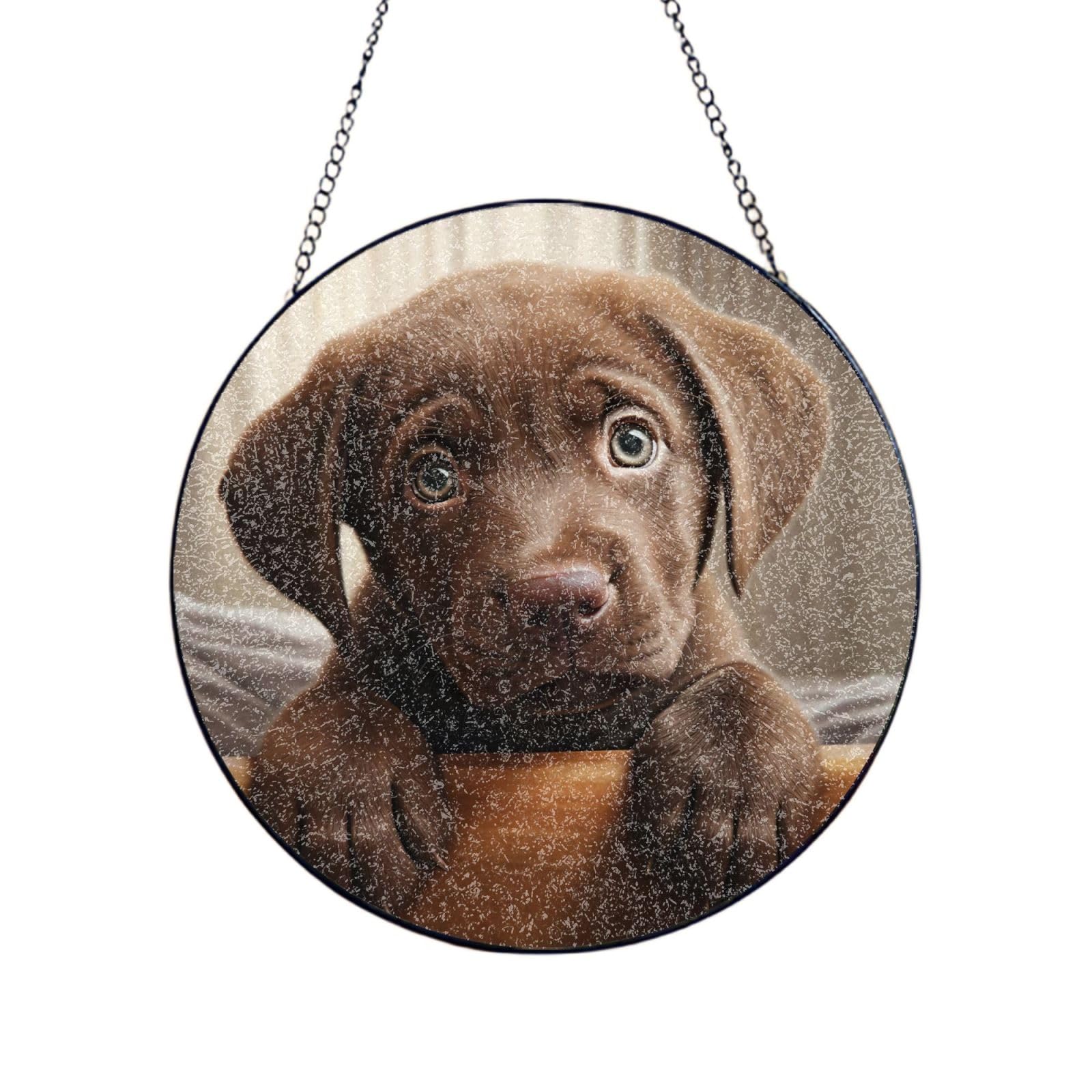 Atrapasueños de cristal para ventanas adorno de jardín colgante con silueta de labrador