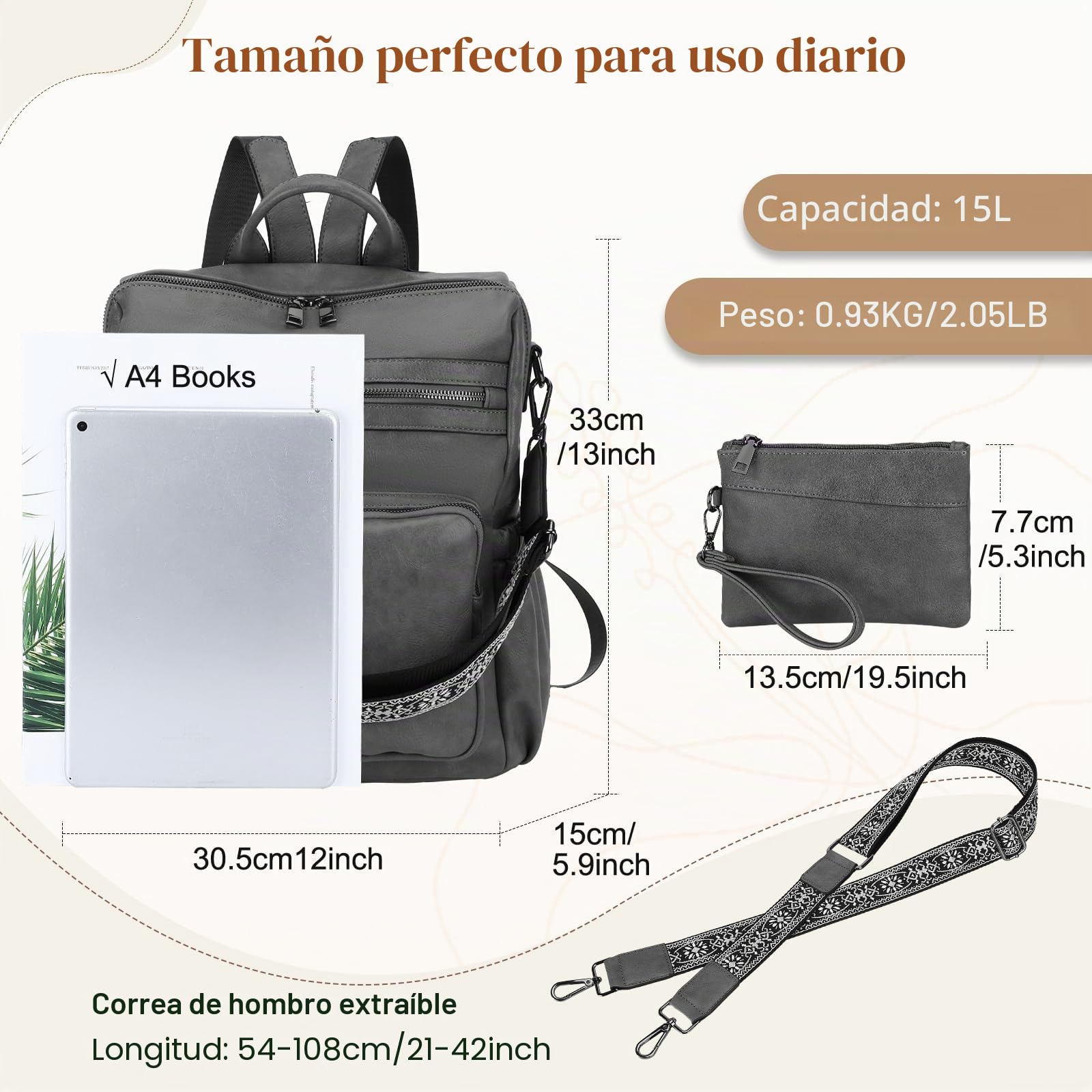 Mochila Mujer de Cuero PU Mochila Pequeña Mujer con Convertible en 2 Formas de Llevar Mochila Mujer Casual para Diario