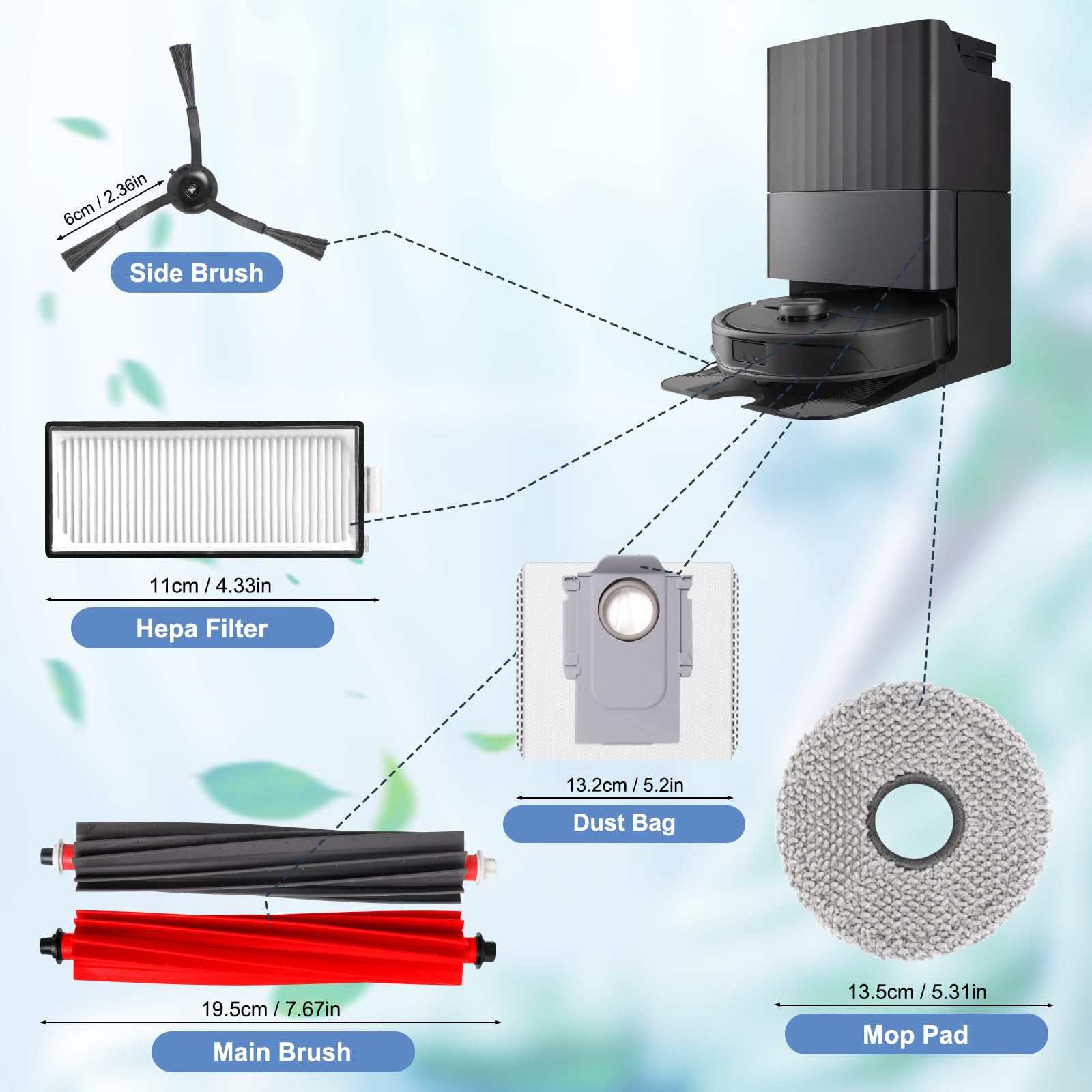 Kit d'accessoires pour Roborock Qrevo Master/Qrevo Slim aspirateur robot, 2 brosse principale, 2 filtres HEPA, 6 Chiffons, 4 sacs à poussière, 6 brosses latérales, 1 brosse propre, 1 tournevis Kit d'accessoires pour Roborock Qrevo Master/Qrevo Slim aspirateur robot, 2 brosse principale, 2 filtres HEPA, 6 Chiffons, 4 sacs à poussière, 6 brosses latérales, 1 brosse propre, 1 tournevis