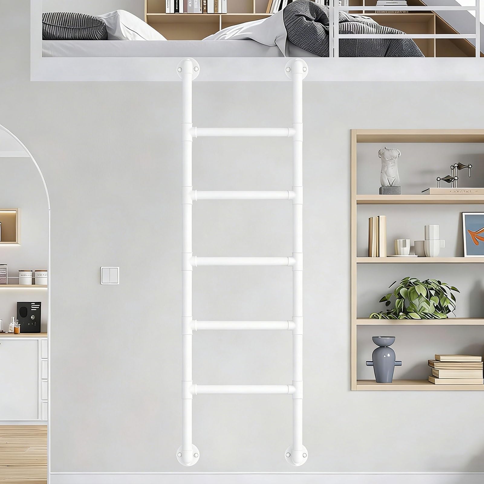Wall Mounted Attic Loft Ladder Wall Mounted Attic Loft Ladder, Basement Window Well Egress & Fire Emergency Escape Ladder, White Climbing Ladders for Attics, Lofts, Dorms(175cm/69in)