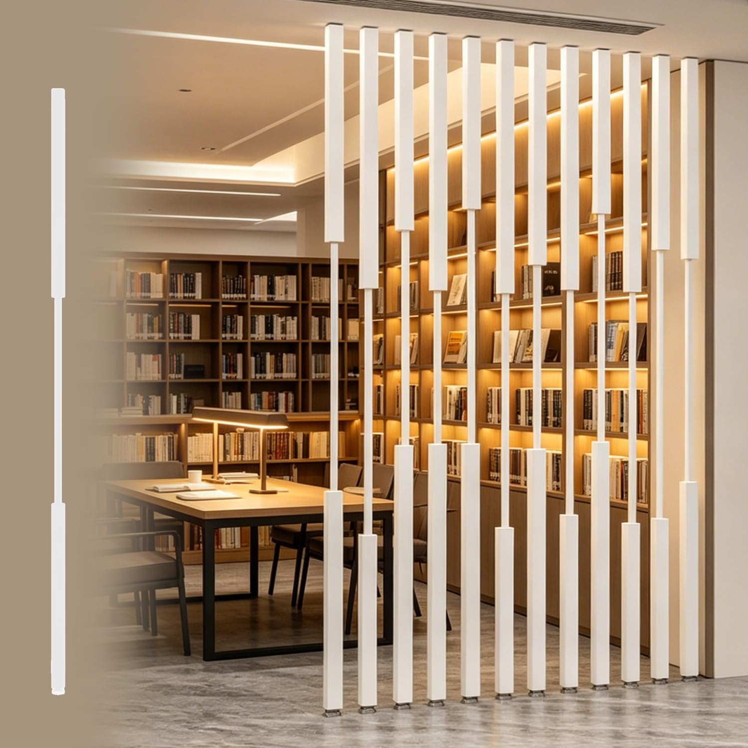Room Divider Floor to Ceiling Room Divider Post Decor, White Square Living Room Wall Partition Design, Separator Standing Pole with Adjustable Height Base(1pc Height,155cm/61in)