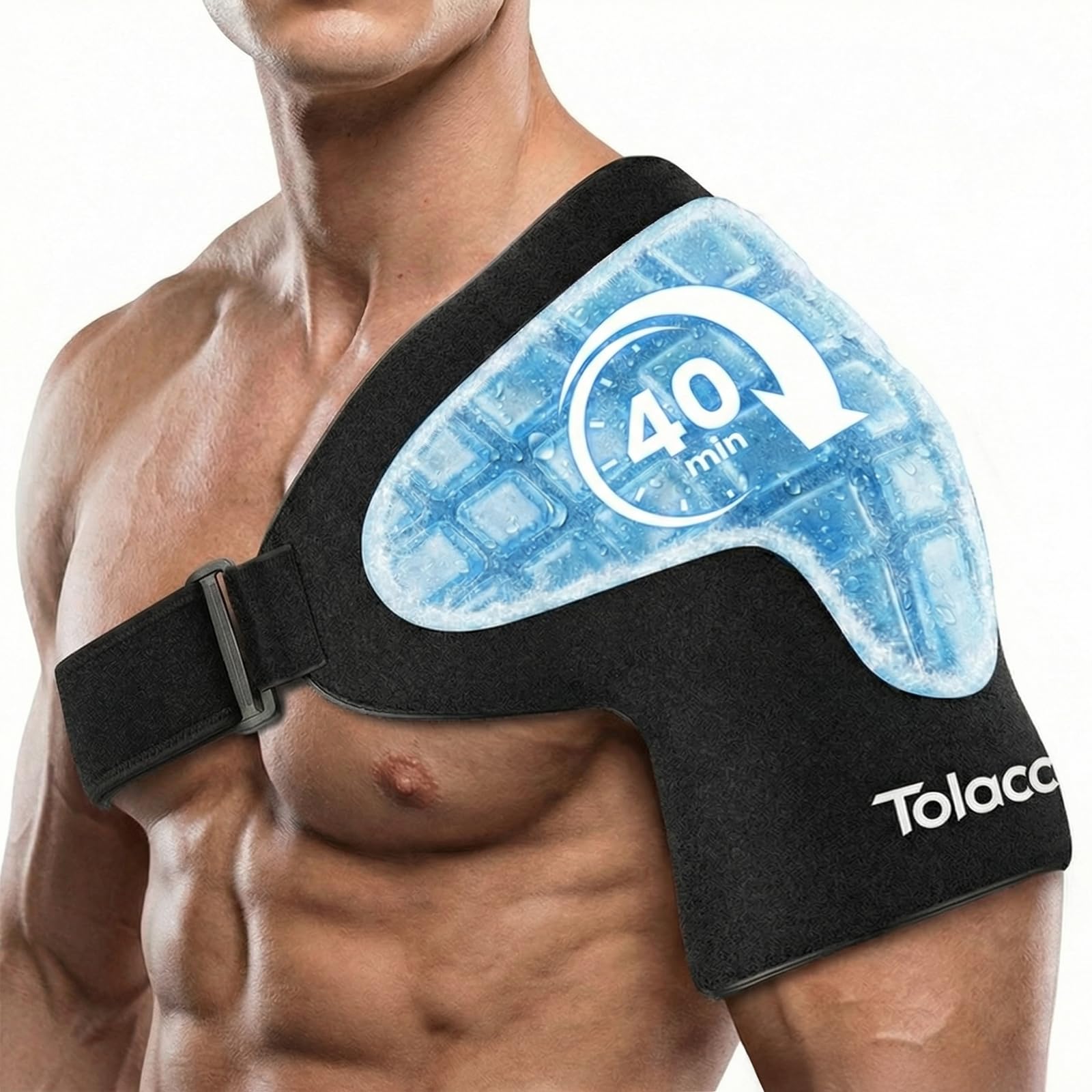 Tolaccea Shoulder Ice Pack Brace with Integrated Triple-Layer Coldfocus Gel Shoulder Compression Frozen Sleeve with 40-Min Cold Hot