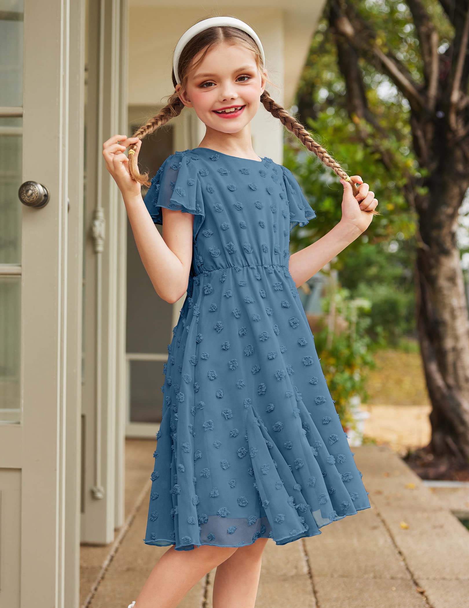 Flypigs Abiti da Bambina a Maniche Corte Abito da Principessa per Ragazza A-Line Elegante Abito da Sposa per Feste Tinta Unita Completi Scolastici Abbigliamento per Bambine 3-12 Anni