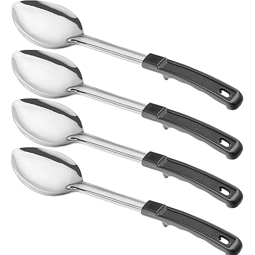 13" Stainless Steel Serving Spoons – (Pack of 4) | Commercial Kitchen Utensils | Restaurant Quality Chef Basting Spoon with Heat-Resistant Coated Handle (4)