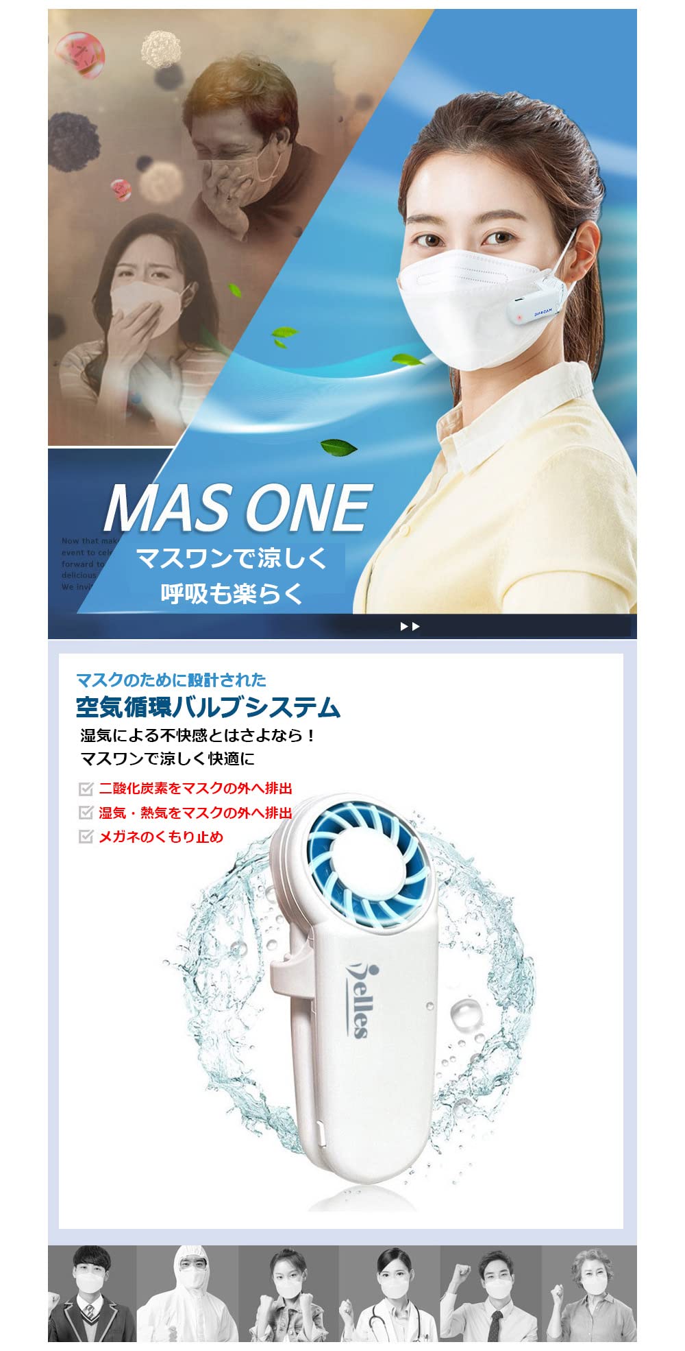 Amazon | マスクエアーファン 空気 熱気 湿気 排気ファン 蒸れ