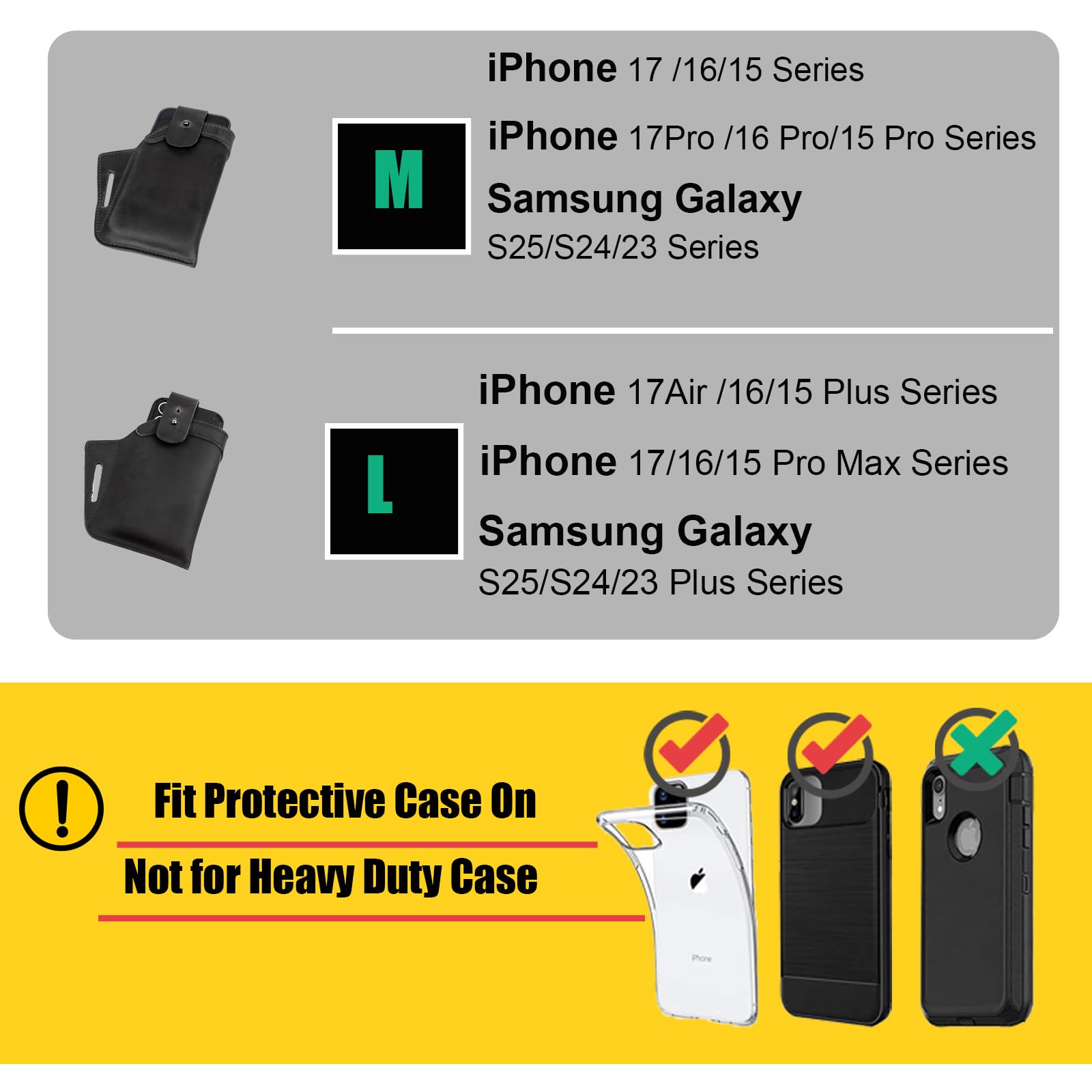 Topstache Funda de cuero para teléfono, soporte para cinturón, funda hecha a mano para teléfono celular con cuero duradero, bolsa de cuero con tapa de cuero seguro, negro.