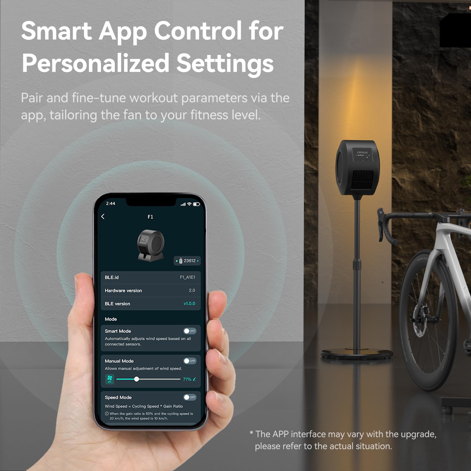 CYCPLUS - Ventilatore intelligente per ciclismo indoor, motore BLDC, 5 modalità vel., telecomando e controllo app, Bluetooth/ANT+, basso rumore per allenatori