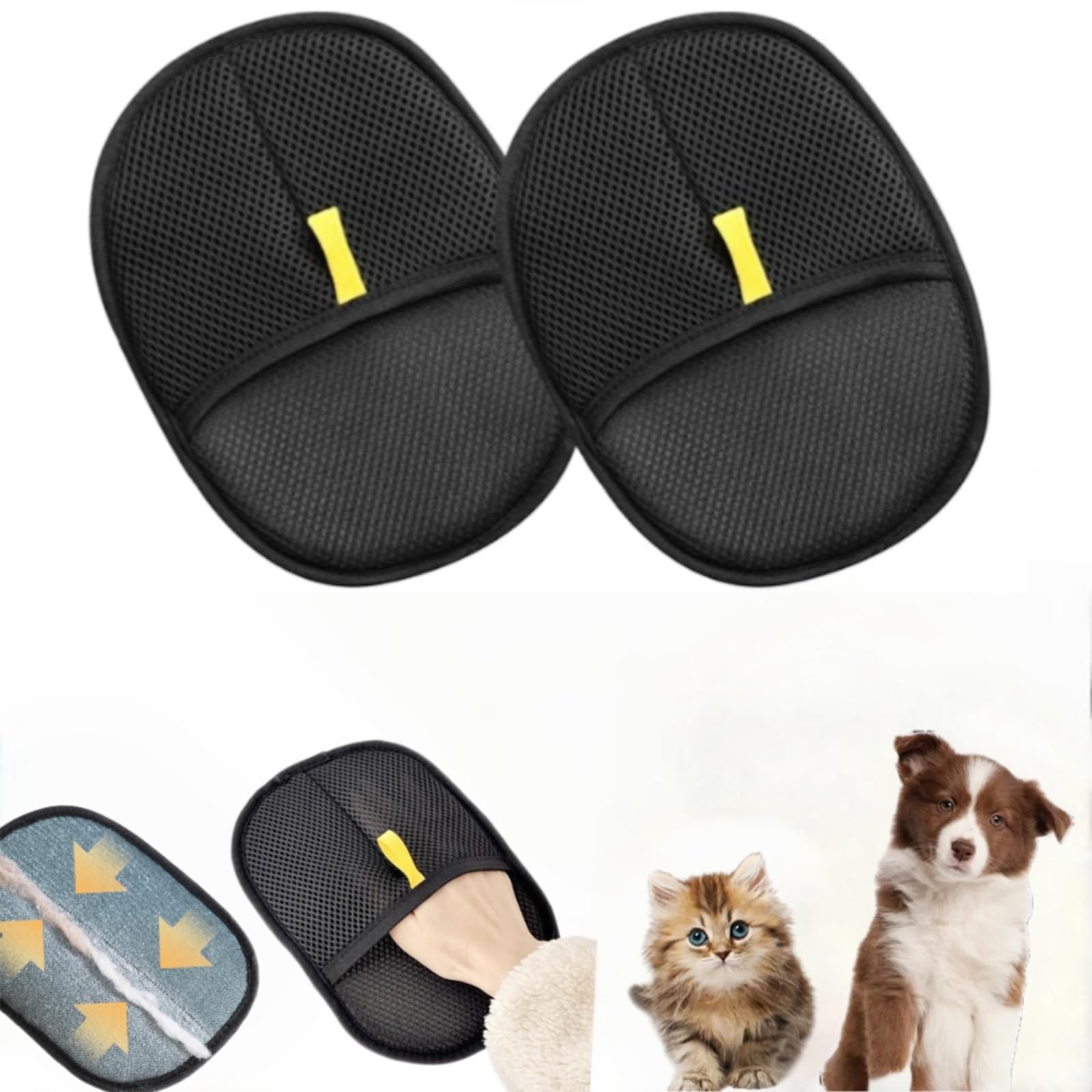 Double Sided Pet Hair Remover Gloves, Versatile pet grooming gloves for Dog & Cat for Washing, Deshedding, Grooming, Reusable 2-Piece Set ideal also as dog washing gloves and cat grooming gloves