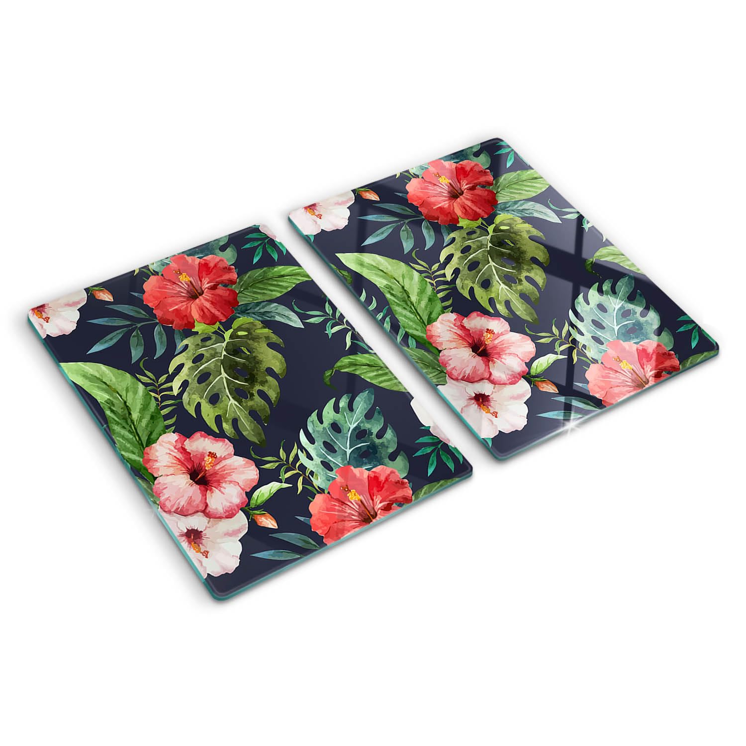 Planche en verre avec motif de fleurs tropicales pour illuminer votre table