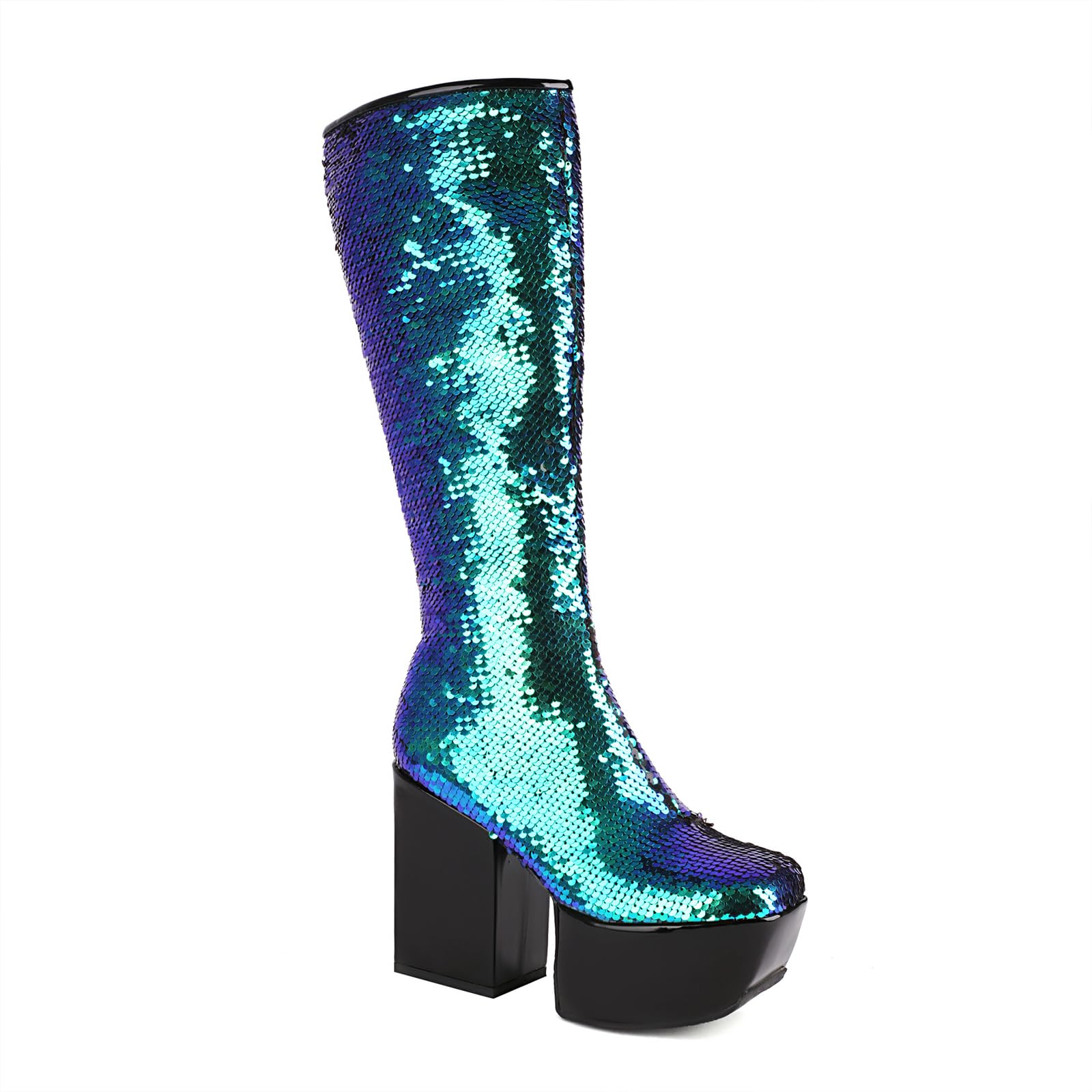 Bottines plateforme au design bout carré et finitions pailletées - 7