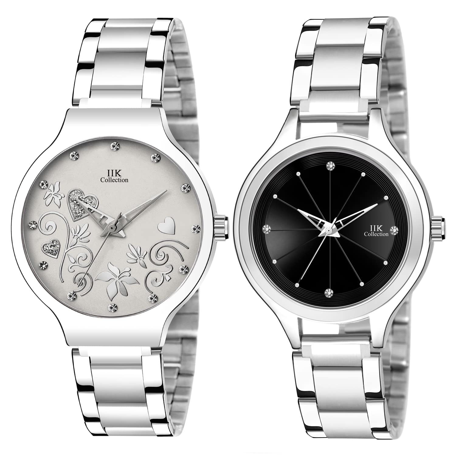 IIK COLLECTION Analogue Round Studed Dial with Silver Bracelet Strap Girls & Womens Wrist Watch (Pack of 2) (B09P1HMB5K) Amazon Price History, Amazon Price Tracker