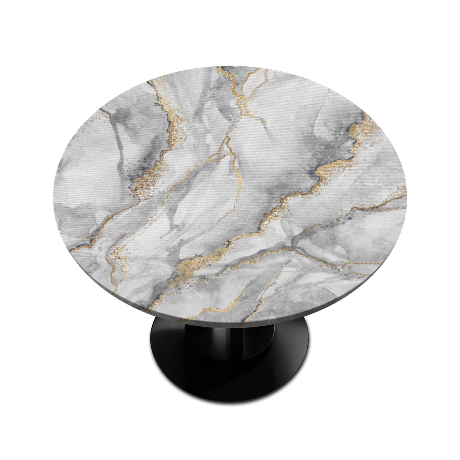 AUUXVA Chic Marble Round Tablecloth with Elastic Edge,White Grey Marble Fitted Table Cloth Waterproof Wipeable Round Table Cover for Dining Kitchen Party Indoor Outdoor Patio Table 45