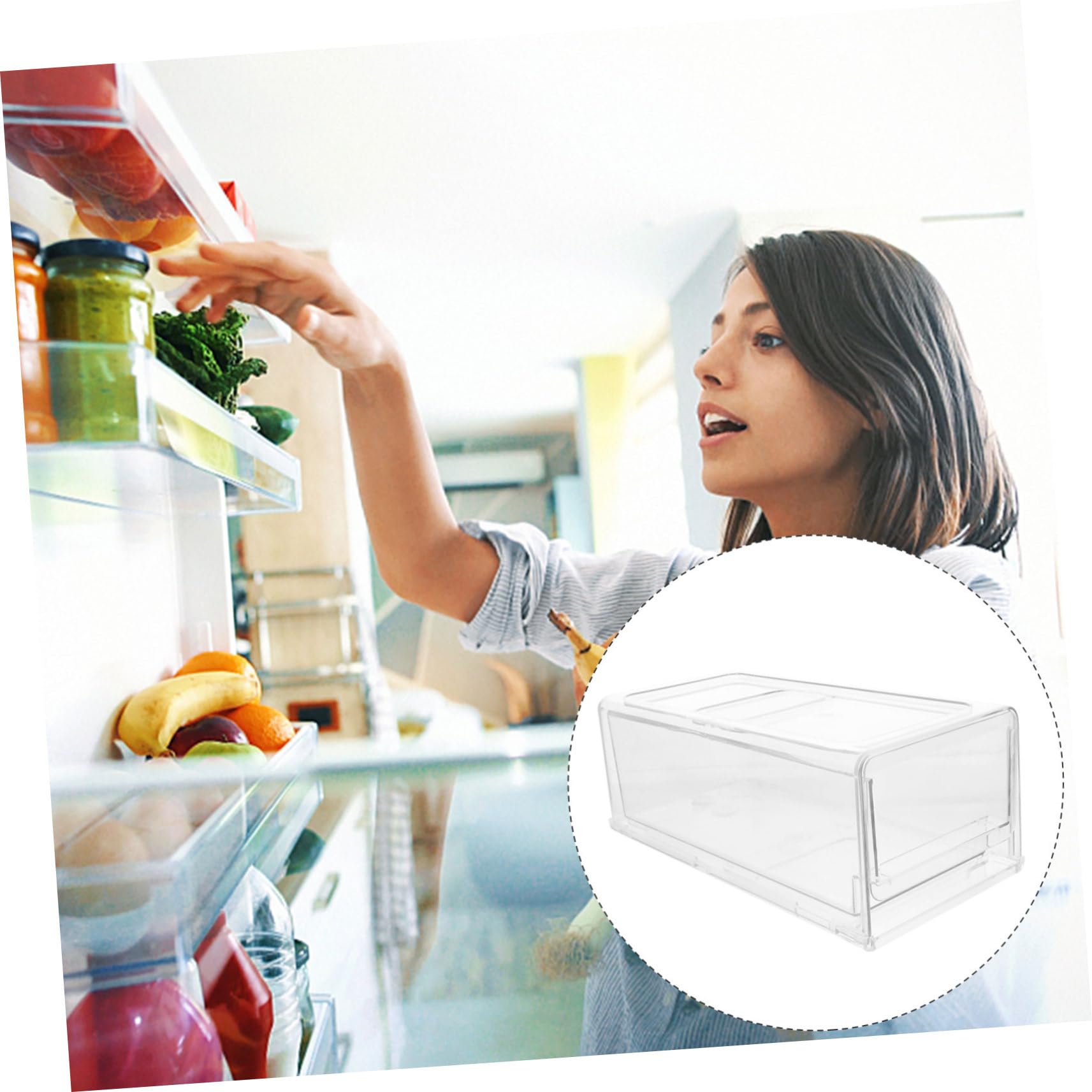 POPETPOP Organizer Per Frigorifero Trasparente Contenitore Per Alimenti Con Cassetto Estraibile Scatola Di Stoccaggio Per Frutta e Verdura Organizer Impilabile Per Cucina e Congelatore