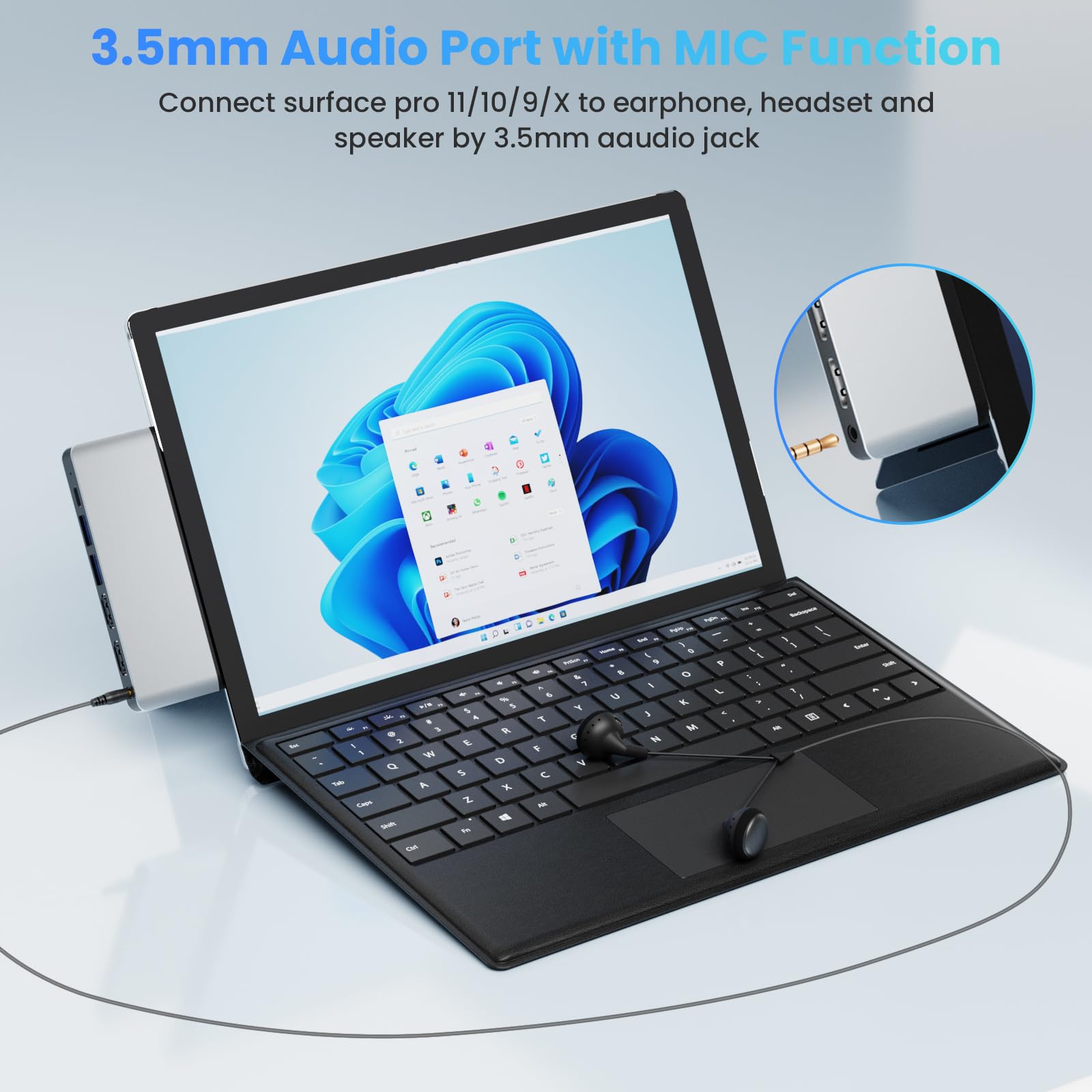 Surface Pro 11/10/9/X Hub USB C Incluye Dos Puertos *HDMI un Puerto USB-C Thunderbolt™ 4 (Pantalla 8K + Transferencia de Datos + Carga de 100 W), Dos Puertos USB 3.0, SD/TF, 3,5 mm Audio de