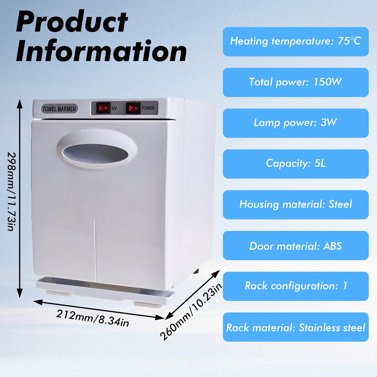 Handtuchwärmer 5L,Elektrischer Handtuchheizschrank mit UV-Licht,Kompressenwärmer Schnelles Aufheizen auf 75°C,Handtuchdampfer für 10-15 Handtücher,Ideal für Spa,Salon & Zuhause